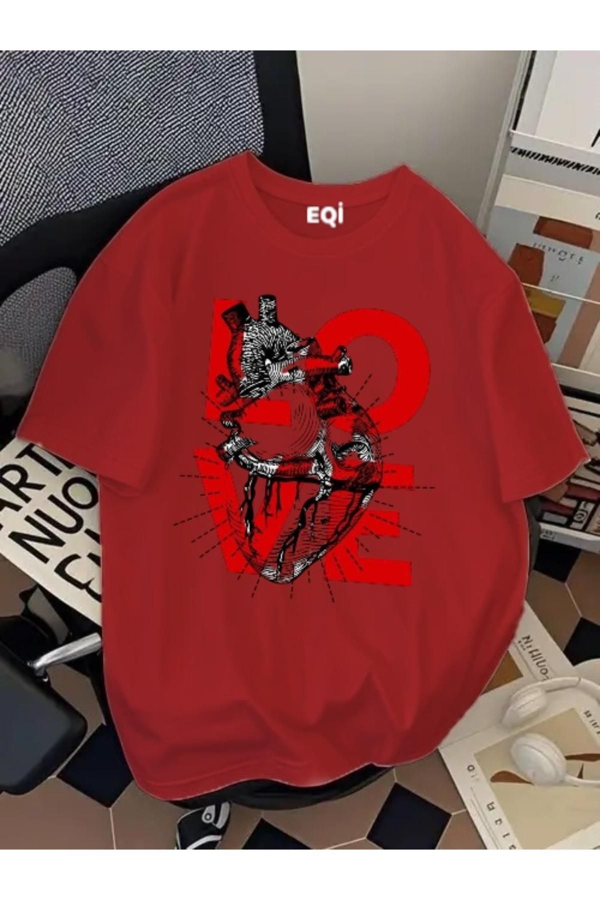 EQİ Love Kalp Baskılı Oversize T-Shirt