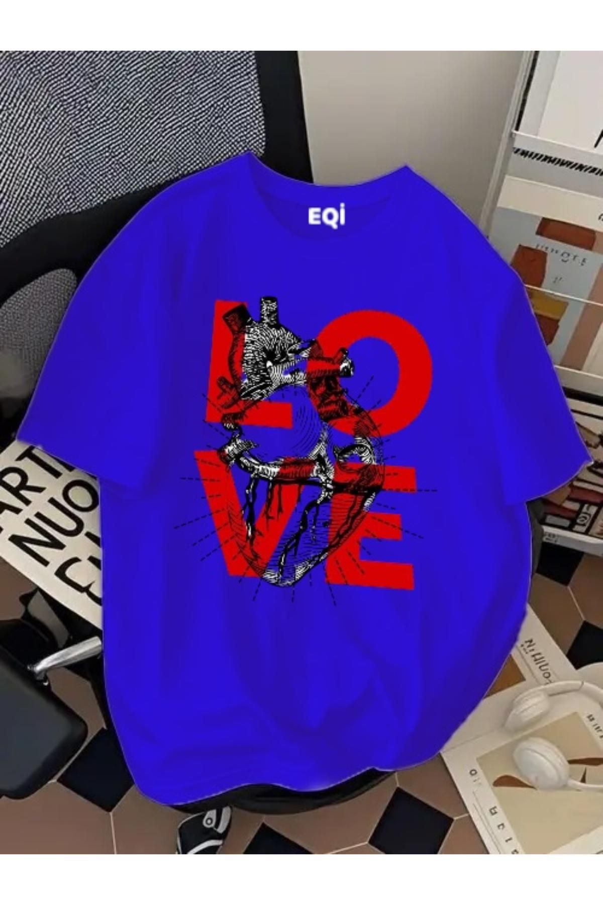 EQİ Love Kalp Baskılı Oversize T-Shirt