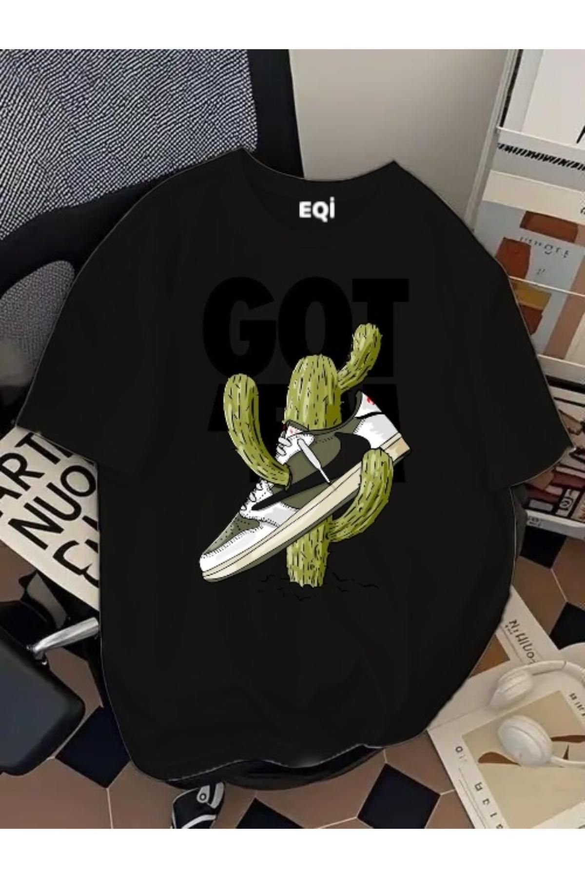 EQİ Got It Kaktüs Ayakkabı Baskılı Oversize T-Shirt