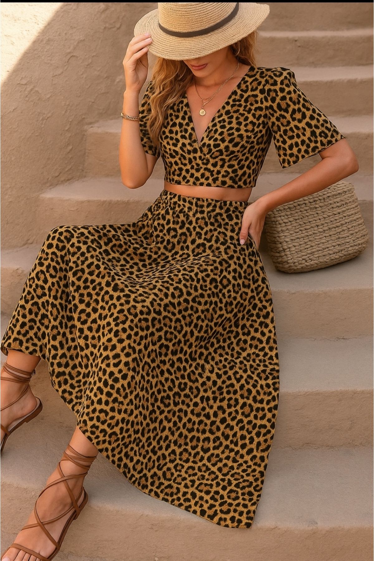 Cisa Design Leopar Desenli Alt Üst Takım