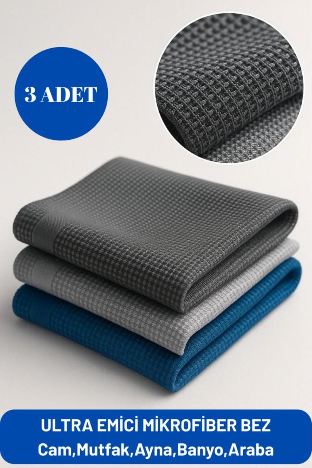 pierrebella Mikrofiber 3'lü Ultra Emici Mikrofiber Temizlik Bezi Cam, Mutfak, Ayna, Banyo, Araba Temizliği İçin