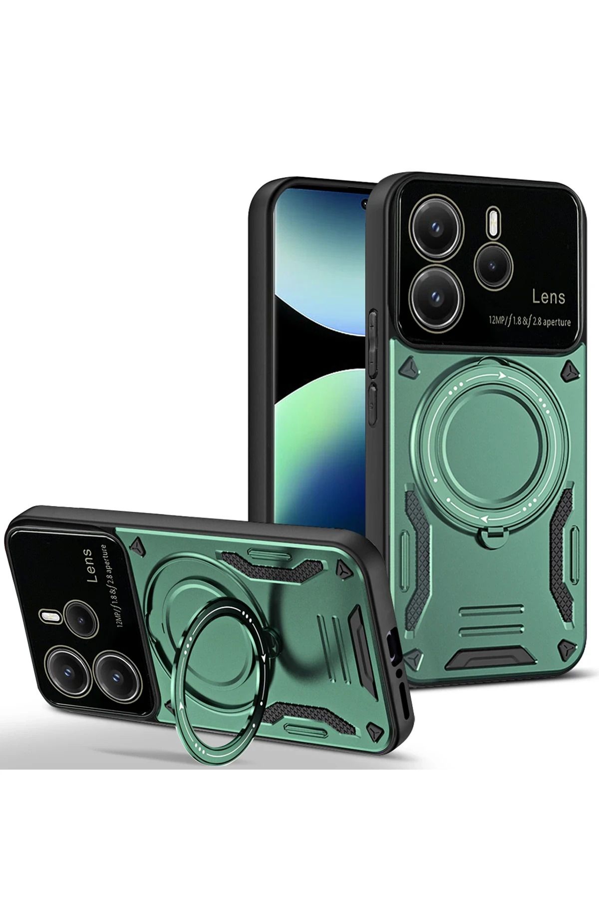 NewFace Xiaomi Redmi Note 14 4G Kılıf Joy Lens Standlı Kapak - Koyu Yeşil FERRG