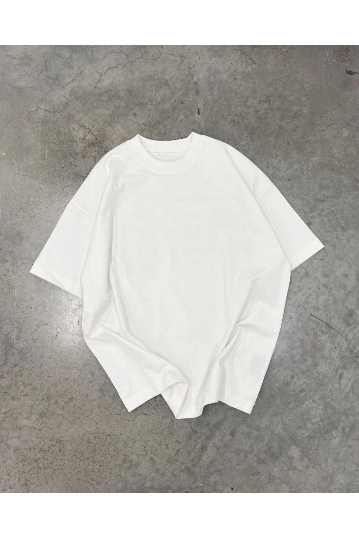 luz&pos Unisex Basic Bisiklet Yaka Oversize T-shirt - Beyaz