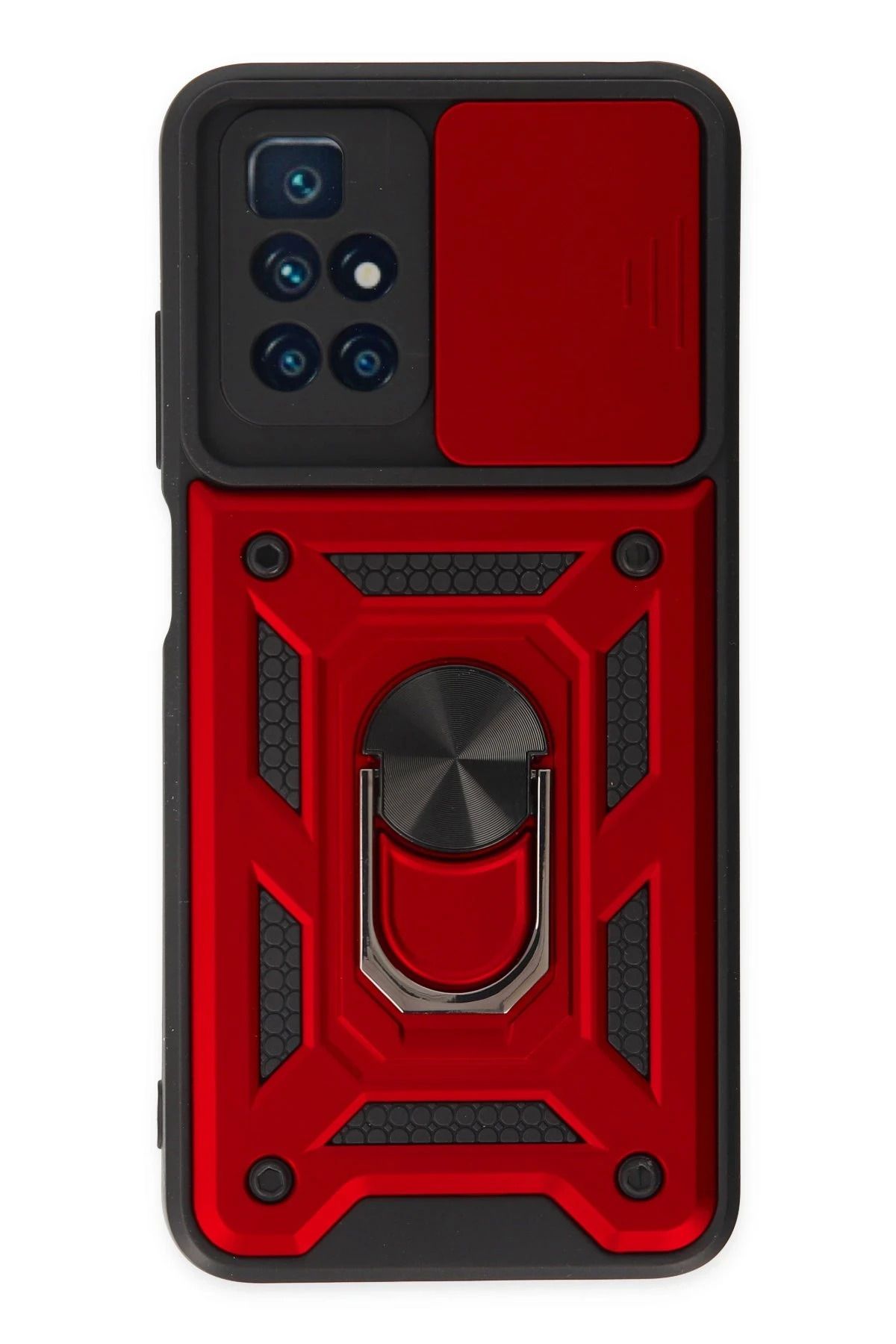 NewFace Xiaomi Redmi 10 2022 Kılıf Pars Lens Yüzüklü Silikon - Kırmızı FERRG