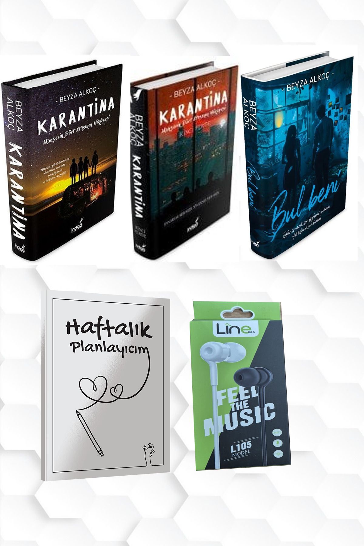 İndigo Kitap CİLTLİ-BEYZA ALKOÇ-KARANTİNA 1 VE 2-BUL BENİ +HAFTALIK PLANLAYICIM (52 HAFTA) KULAKLIK