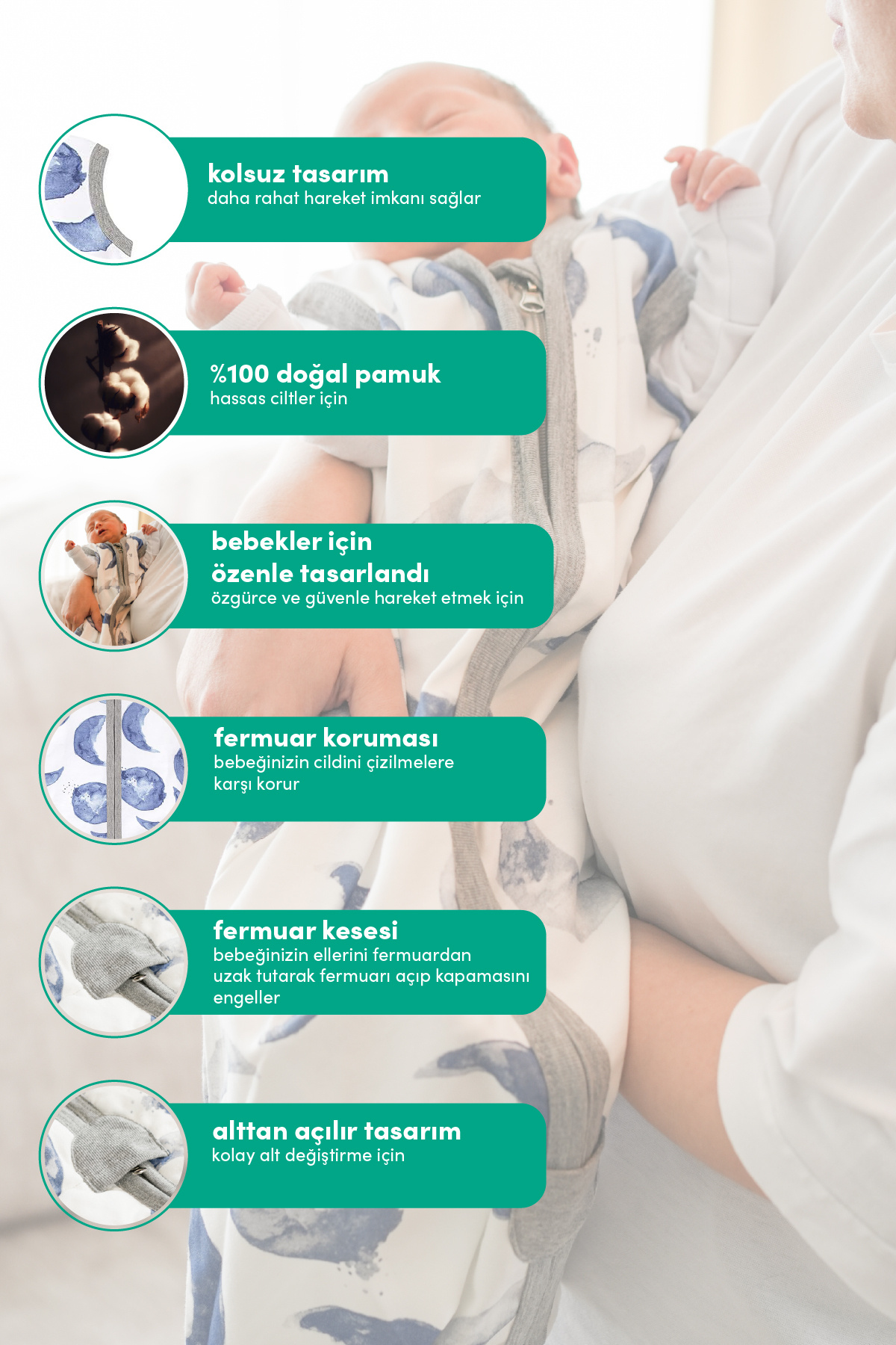 Minuche Bebek Giyilebilir Battaniye - 1.5 TOG %100 Pamuk Kalın Kışlık Kundak - Erkek ve Kız fotoğrafı 3 (önizleme)