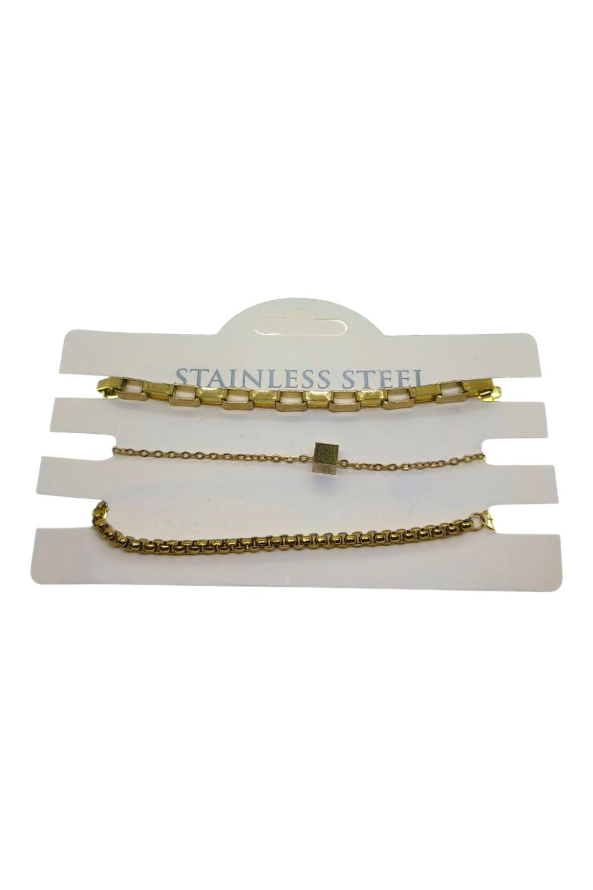 X-Lady Accessories Altın Renk Küp Sf Küp Arnavut Zincir Kombin Çelik Bileklik - 3322