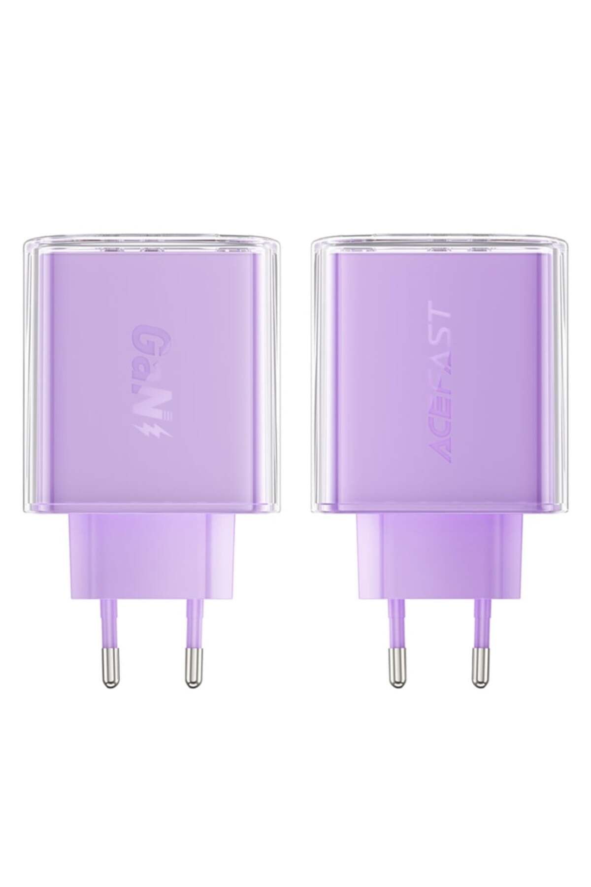 Acefast-Încărcător de perete, încărcare rapidă, AcesFast, 2x Tip-C, USB, GaN, încărcare rapidă PD65W, A45, violet 5
