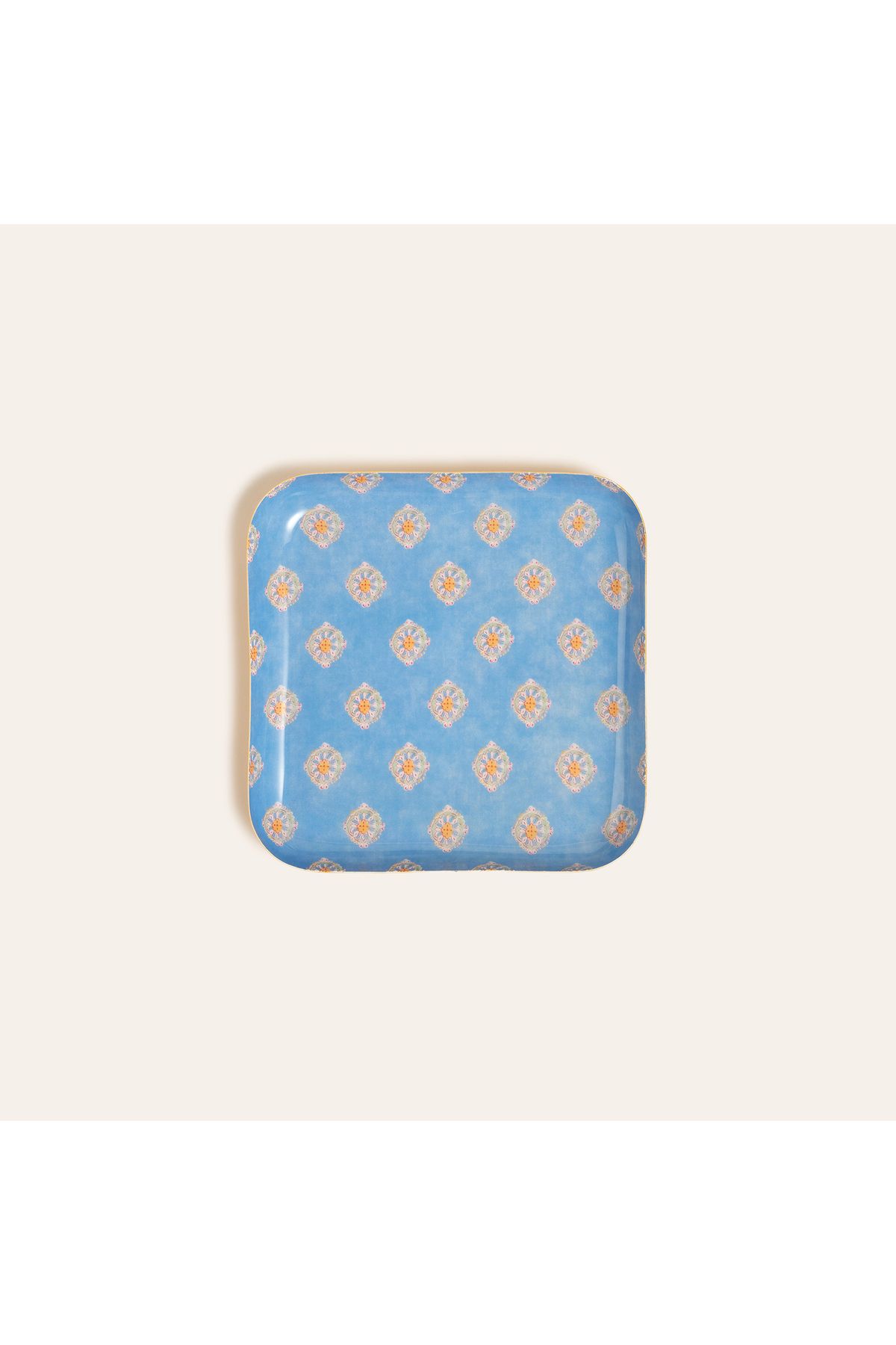 Zsa Zsa Zsu Nanpur Metal Dekoratif Tepsi 19x19x2 Cm Mavi - Sarı
