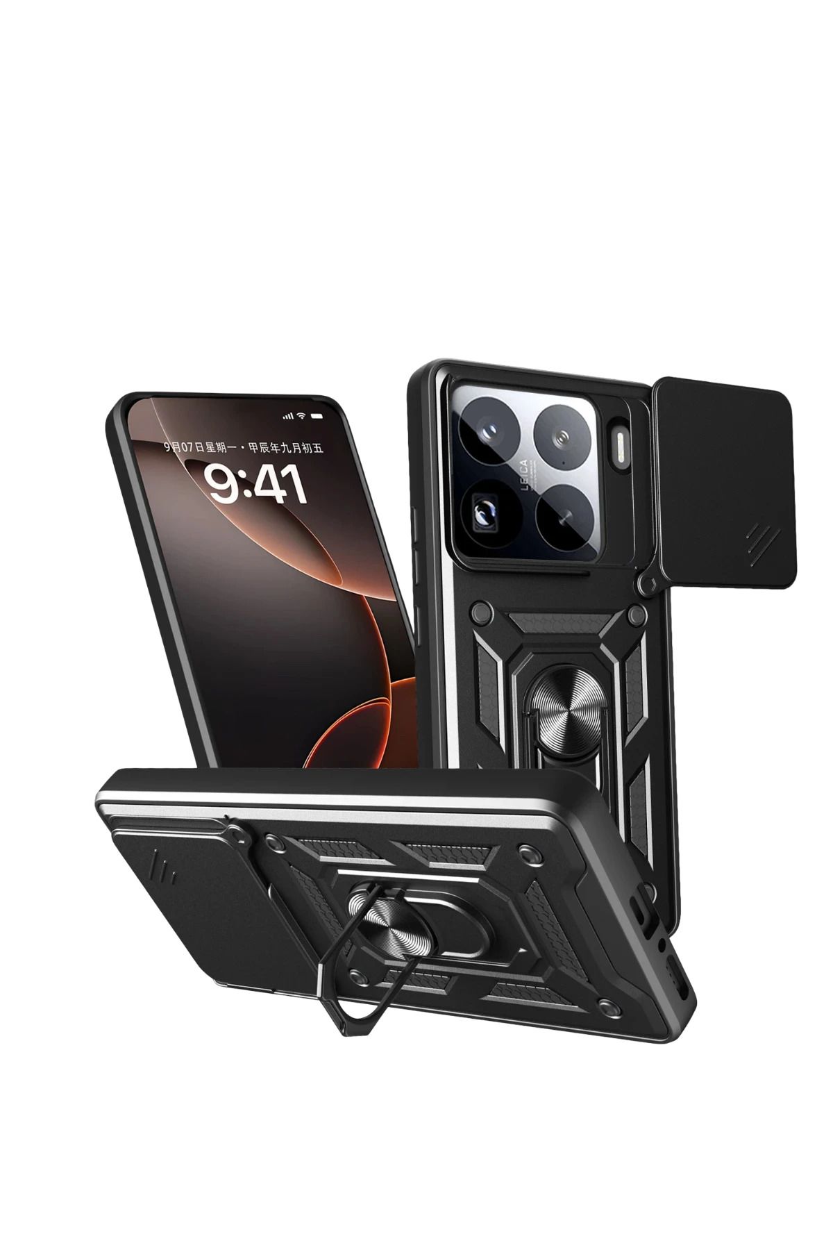 NewFace Xiaomi Mi 15 Pro Kılıf Pars Lens Yüzüklü Silikon - Siyah FERRG