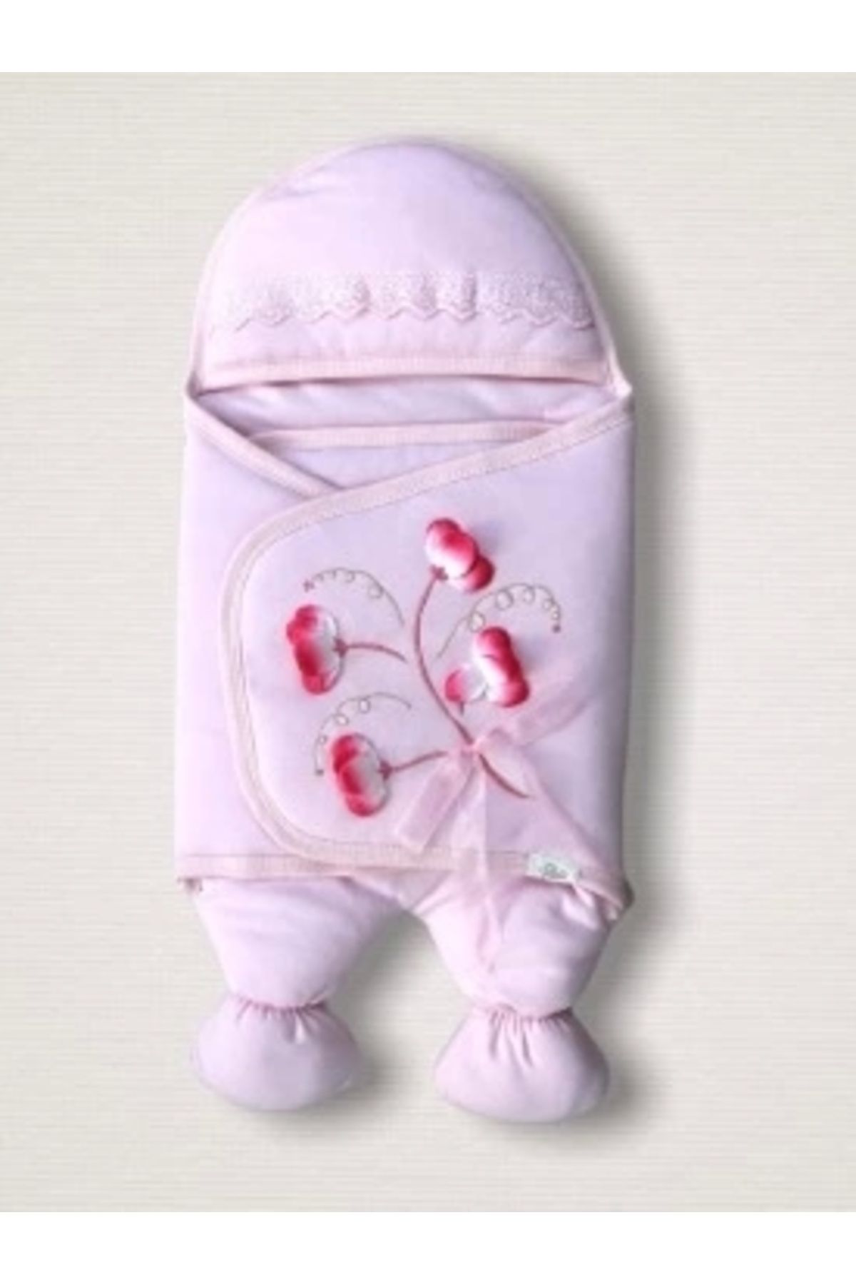 Diji Baby Yenidoğan Yapay Çiçek İşlemeli Şapkalı Lüks Kız Bebek Ayaklı Kundak Bebek Battaniyesi