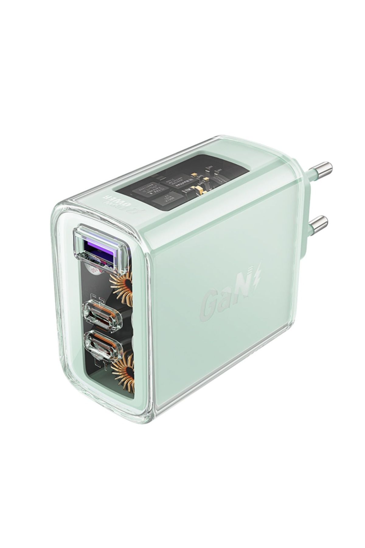 Acefast-Încărcător de perete, încărcare rapidă, AcesFast, 2x Tip-C, USB, GaN, încărcare rapidă PD65W, A45, Verde 1