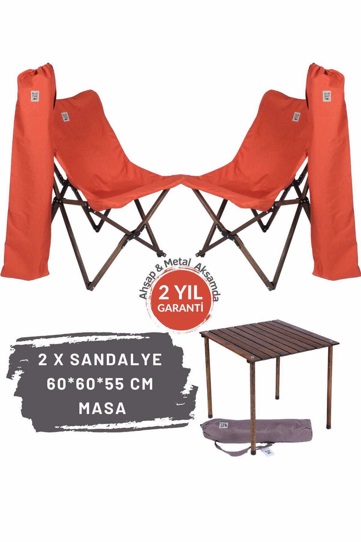 Bag The Joy Ahşap Katlanır Masa Sandalye Seti Antrasit Iskelet Kiremit Kılıf -60x60x55 Antrasit Masa