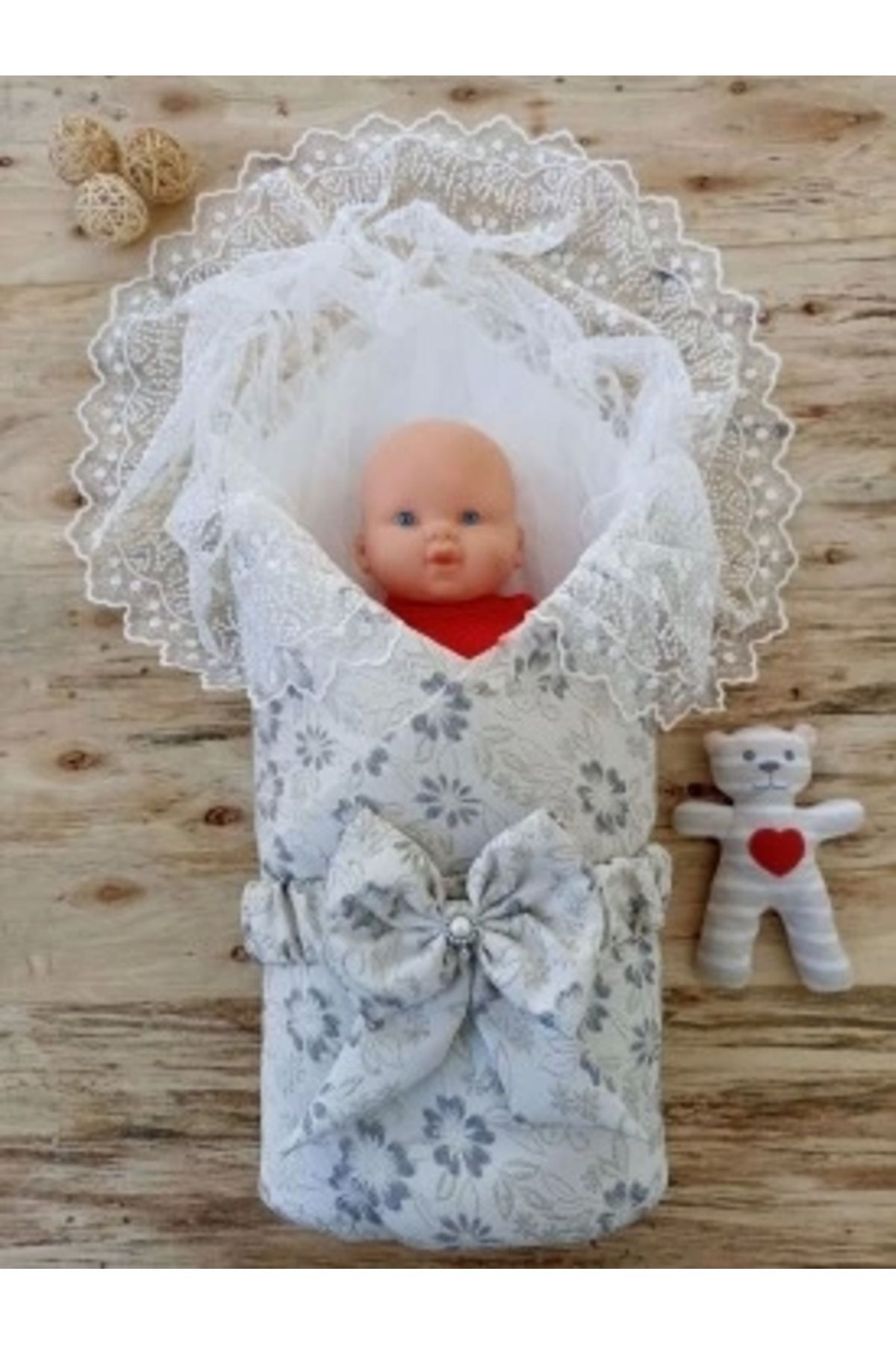Diji Baby Yenidoğan Gül Sedefli Duvaklı Taş Fiyonk Erkek Bebek Kumru Kundak Bebek Battaniyesi