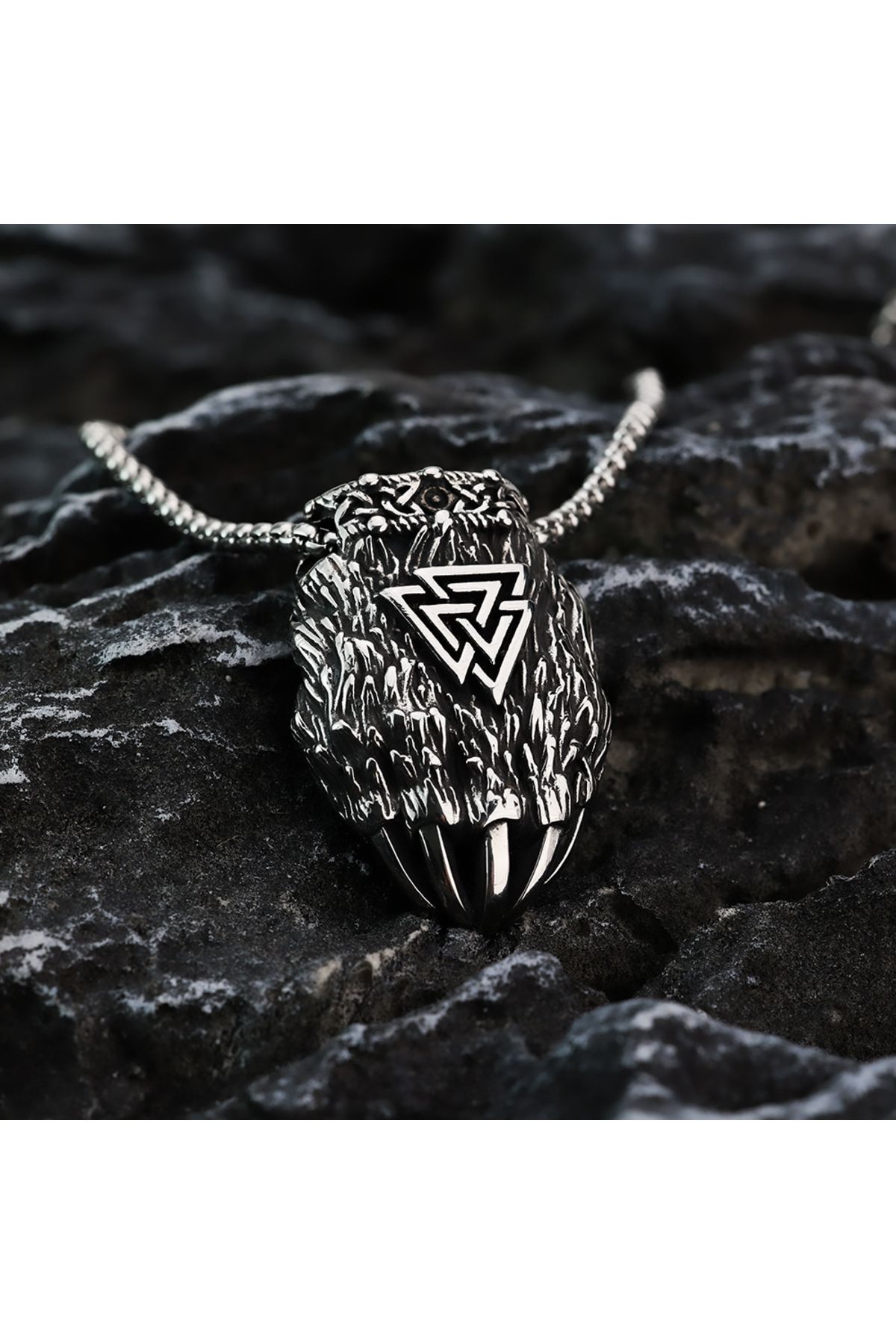 Viking Valknut Çift Yüzlü Pençe Tasarım İskandinav Mitolojisi 316L Paslanmaz Çelik Kare Zincir Kolye
