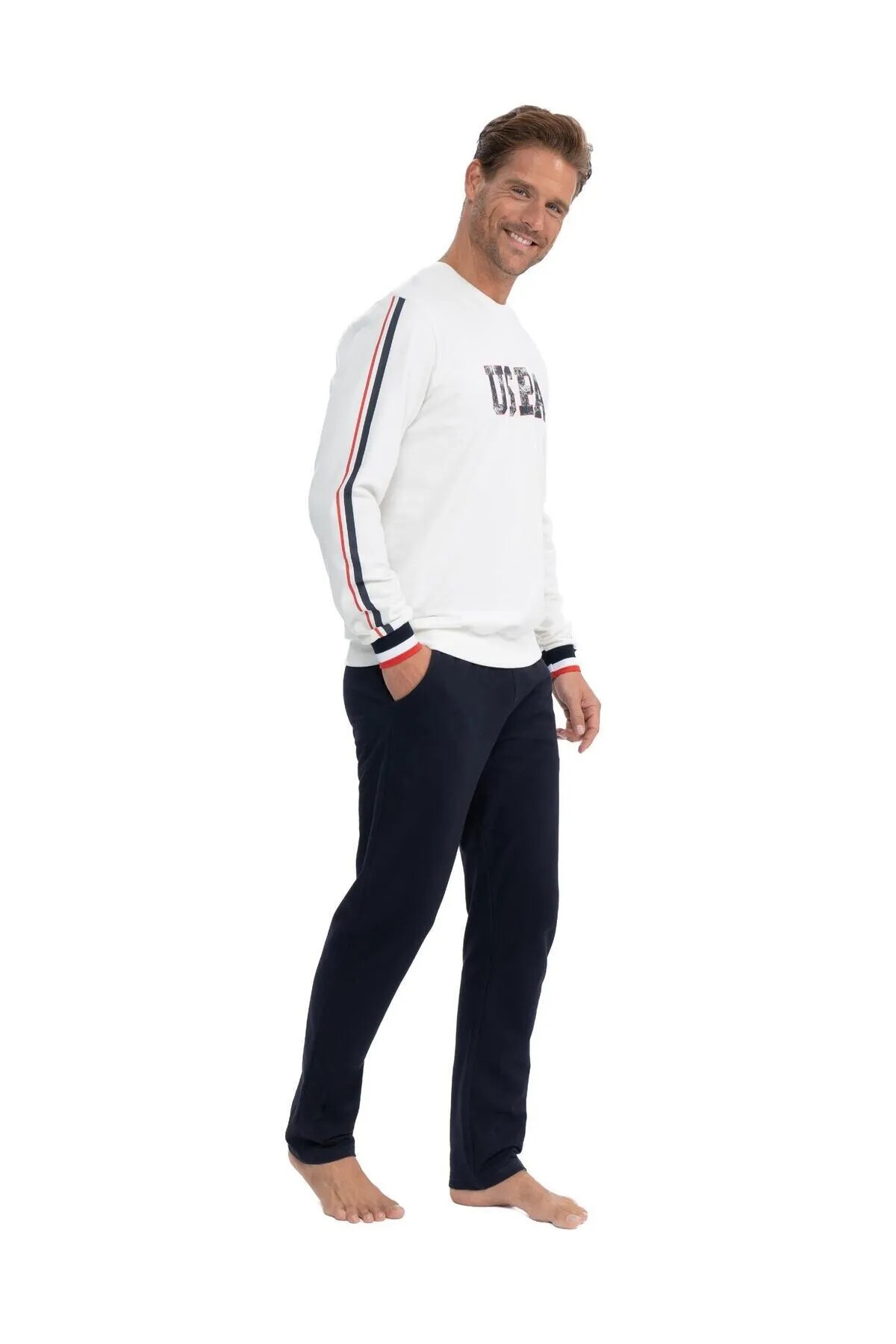 یو اس پولو ست لباس خواب آستین بلند مردانه U.S. Polo Assn. با جزئیات راه راه