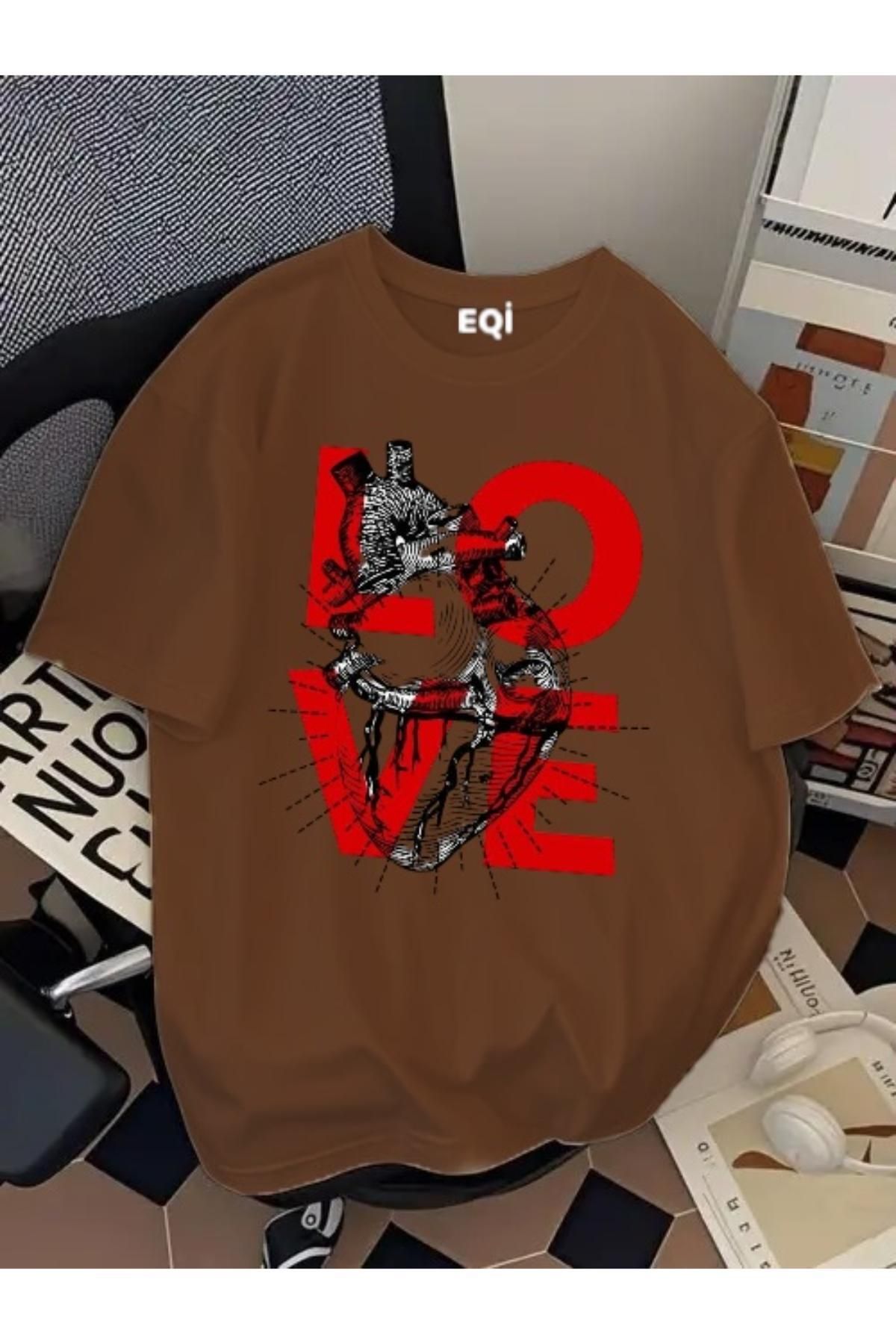 EQİ Love Kalp Baskılı Oversize T-Shirt