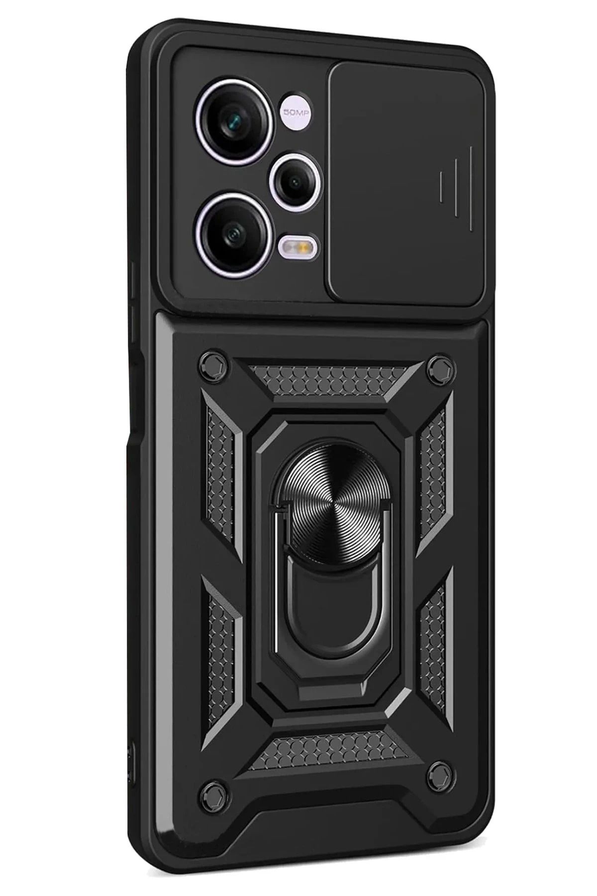 NewFace Xiaomi Redmi Note 12 Pro 5G Kılıf Pars Lens Yüzüklü Silikon - Siyah FERRG