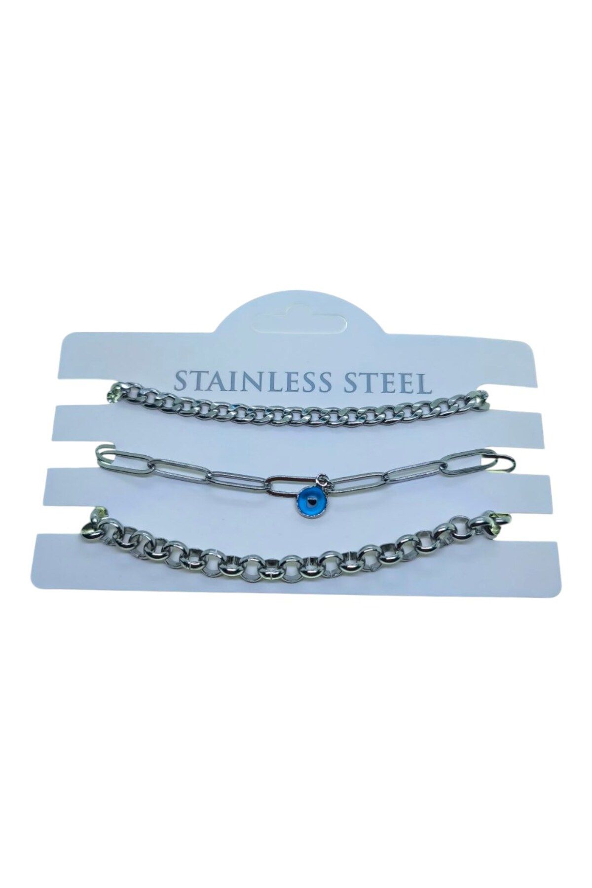 X-Lady Accessories Gümüş Renk Cadena Ataç Göz Doc Zincir Kombin Çelik Bileklik - 3320