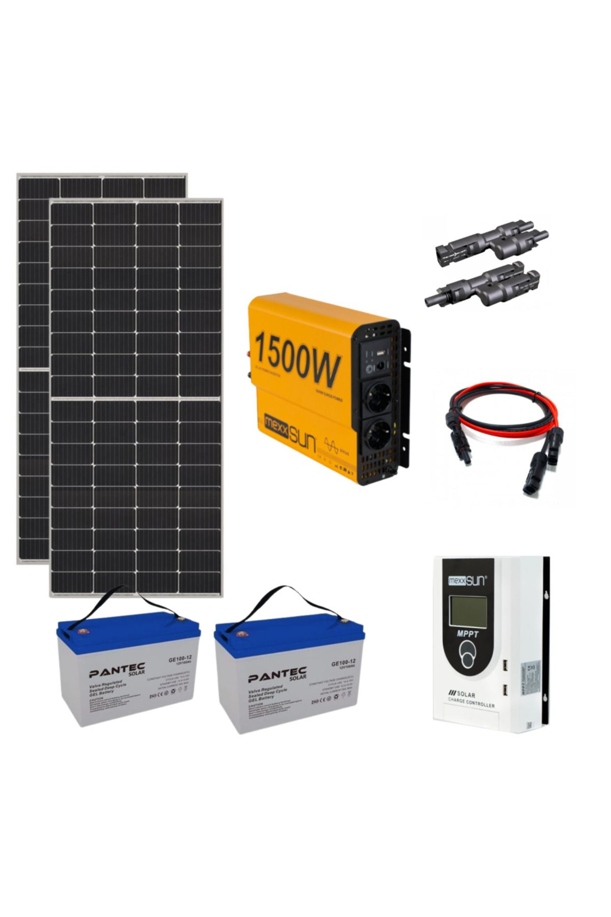 Fabri Solar Güneş Enerjisi Karavan Solar Paket – 1.5Kw Tam Sinüs İnverter + 2X 250W Güneş Paneli – 2X 12V 100Ah