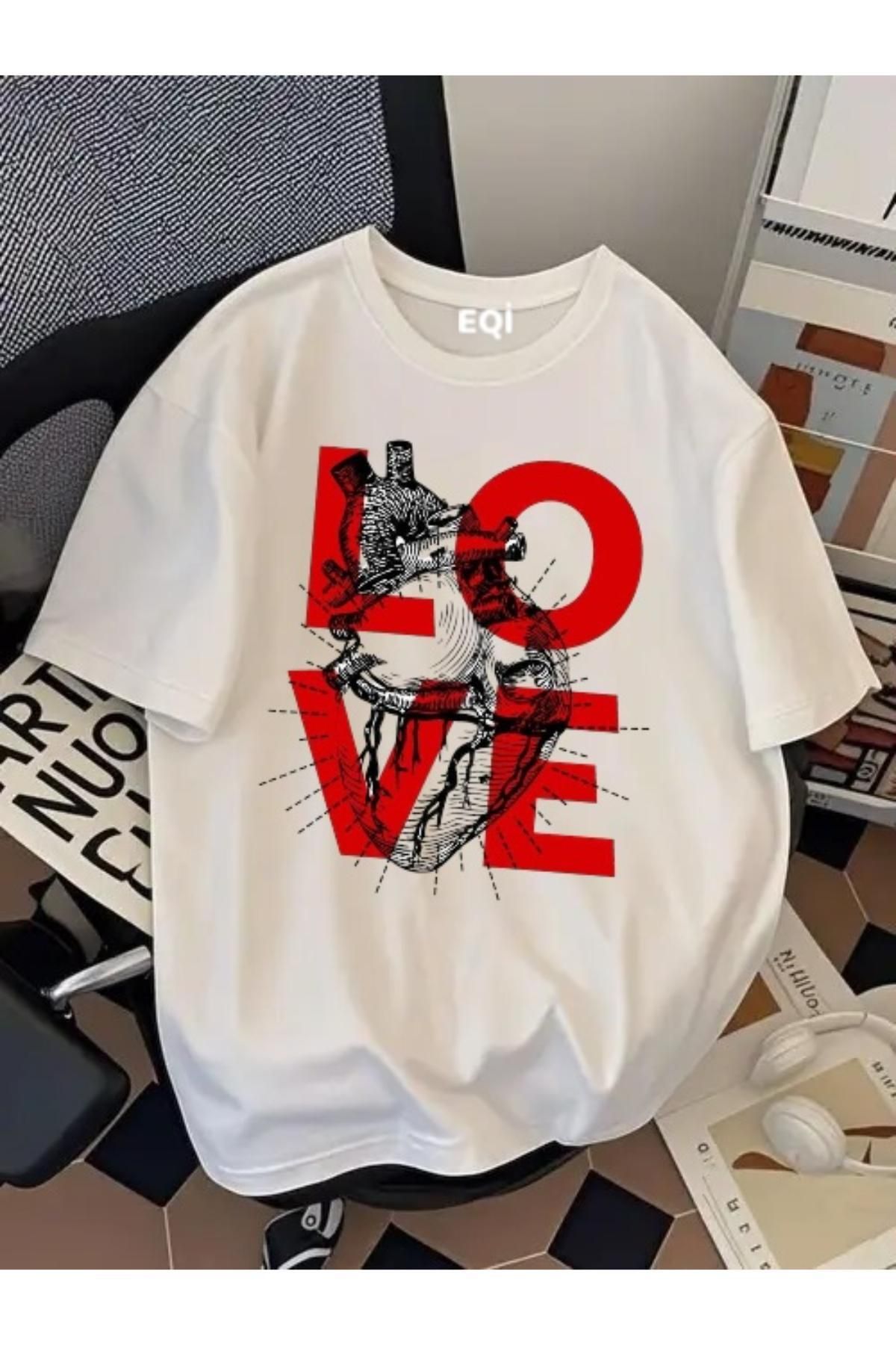 EQİ Love Kalp Baskılı Oversize T-Shirt