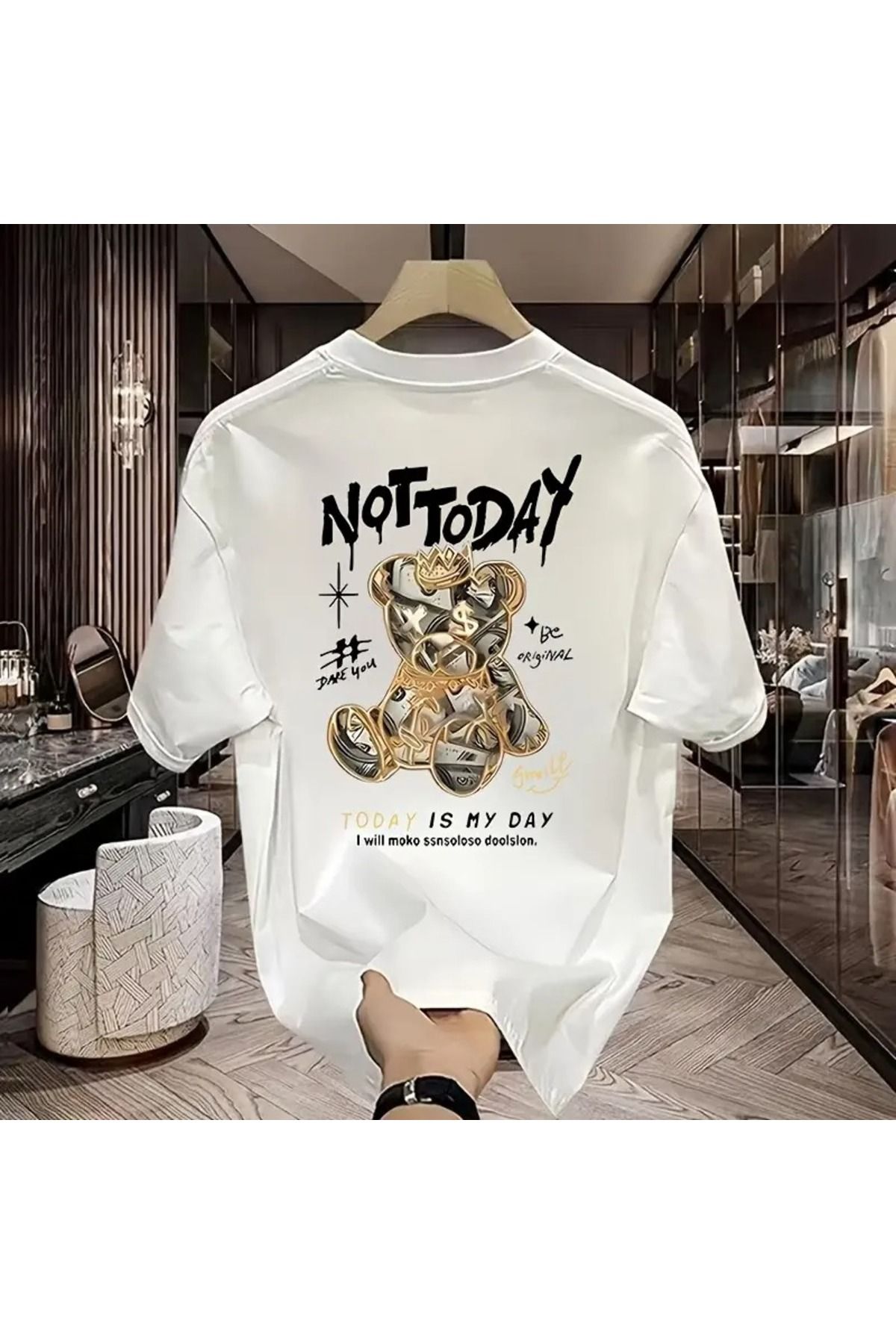 LAND MODA Yaka, Büyük Beden T-Shirt, Rahat Yaz Tee, Yüksek Sokak Stili, Kısa Kollu, "BU GÜN DEĞİL