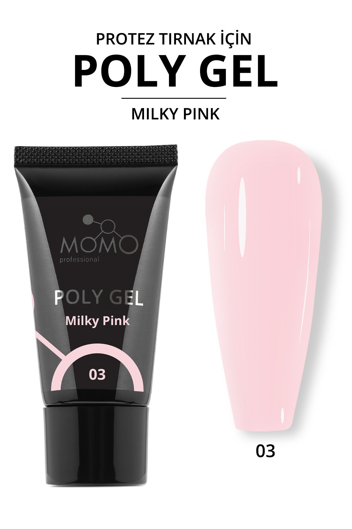MOMO professional Protez Tırnak İçin Poly Gel, Poli Jel, No.03, Açık Pembe, 30 gr