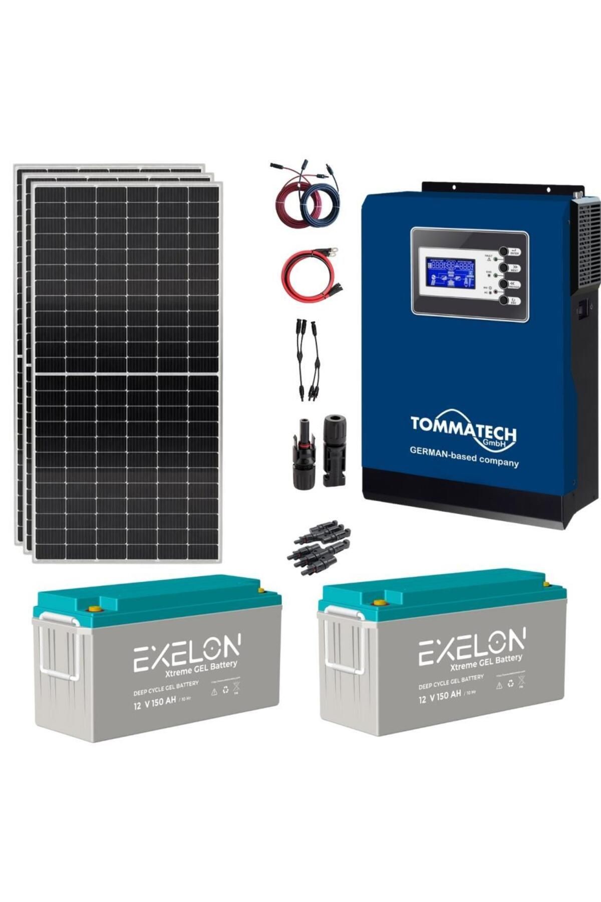 Fabri Solar Güneş Enerjisi Bağ Evi Solar Paketi – 3Kw İnverter + 3X 350W Güneş Paneli + 2X 12V 150Ah Jel Akü