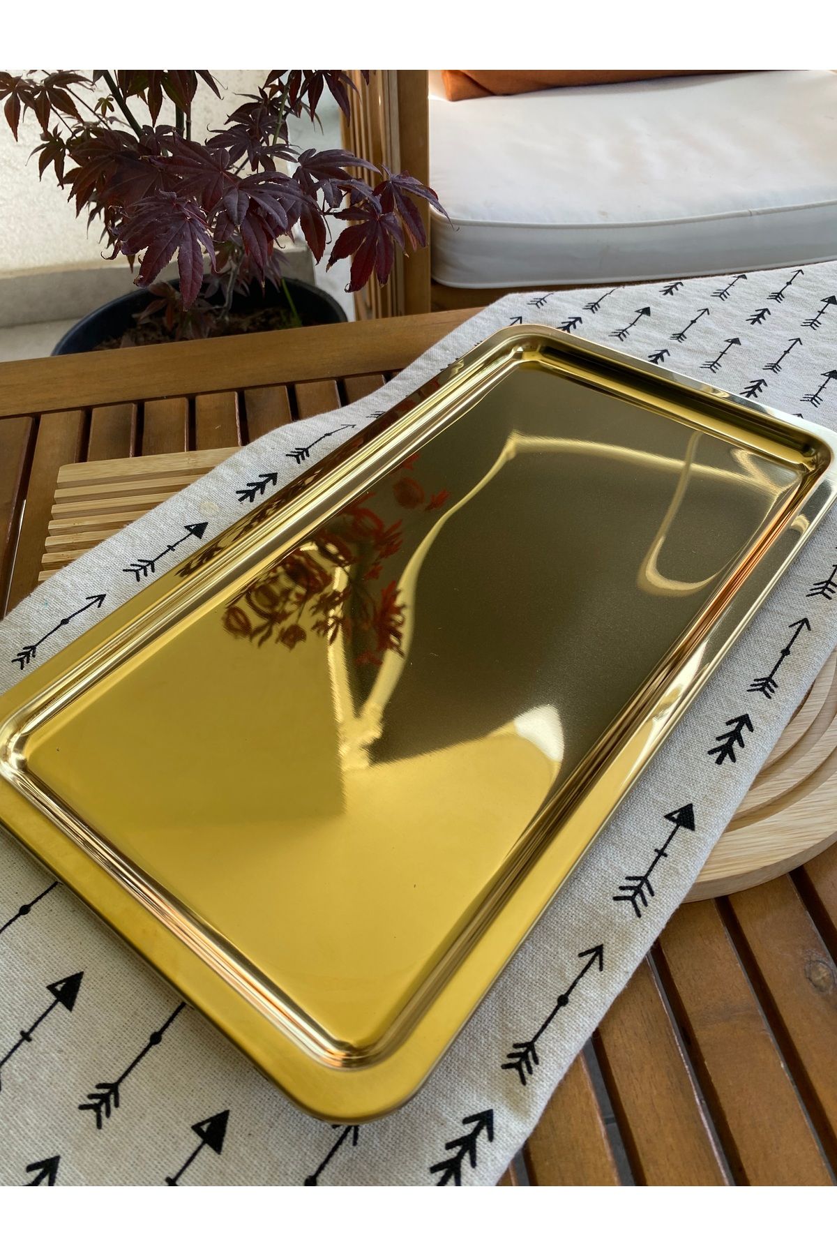 mutfak Paslanmaz çelik gold renk metal dikdörtgen sunum tepsisi çak kahve tatlı sunum tepsisi 1 adet