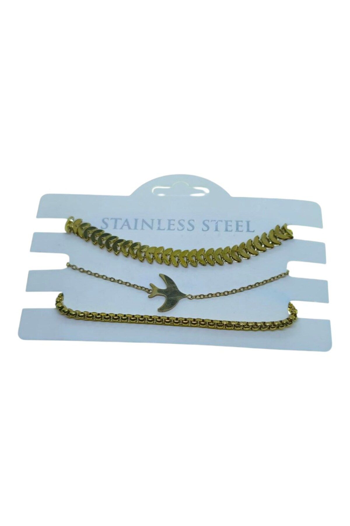 X-Lady Accessories Altın Renk Kılçık Kuş Arnavut Zincir Kombin Çelik Bileklik - 3319