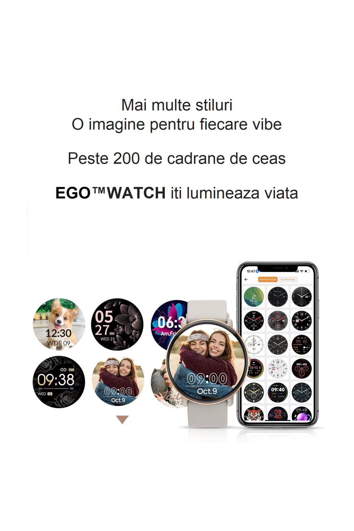 Smart Vibe-Smartwatch Dynamic AMOLED EGO™WATCH 1.43” Always ON Display, Bluetooth Call, Voice Assistant, Vanilla 7