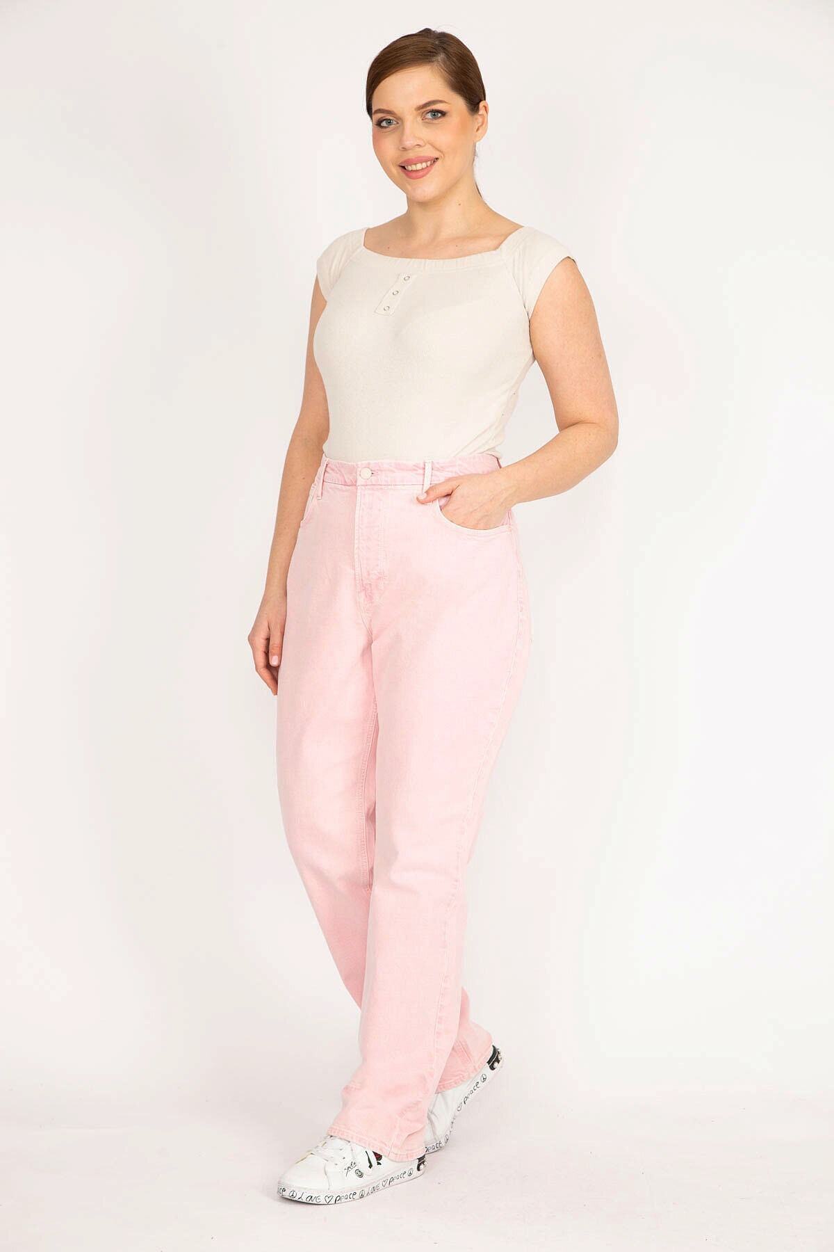 Şans-Dámské růžové velké velikosti 5 kapes Lycra Free Jeans 65n36037 6