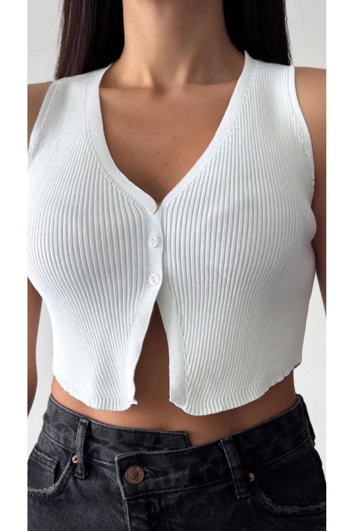MODA DÜĞMELİ CROP YELEK