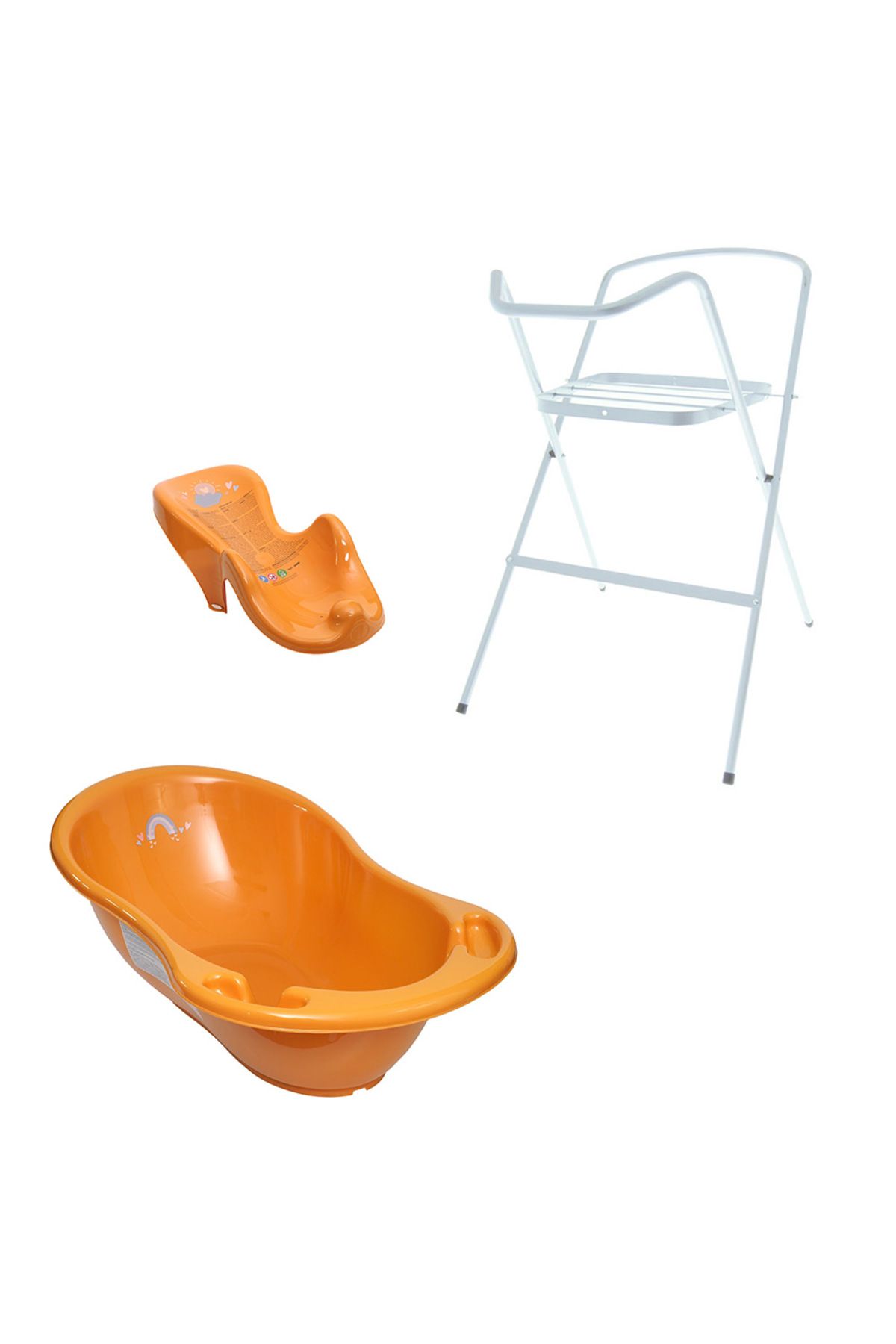 Tega Baby Set Pachet Cadita Baie Meteo Portocaliu 102 Cm + Suport Anatomic Si Suport Metalic - One Size