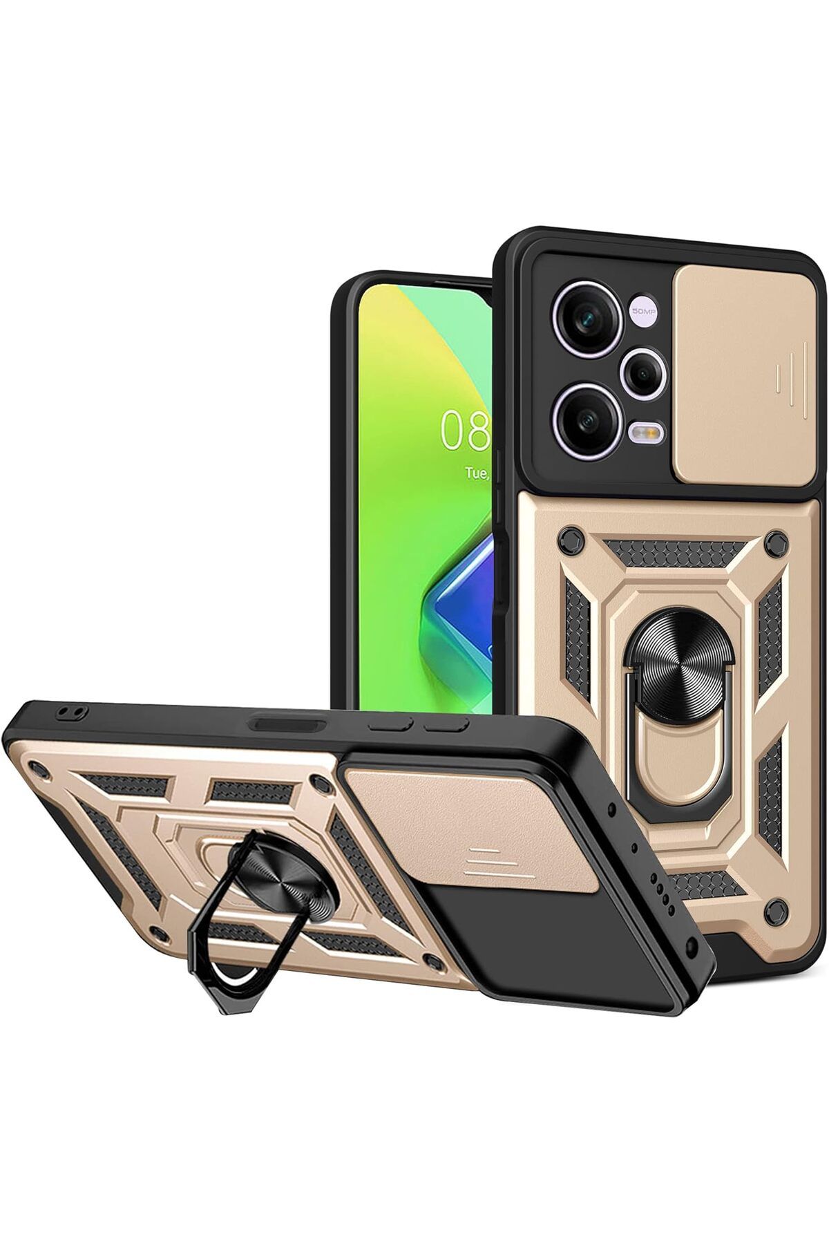 Rivor Redmi Note 12 Pro 5G & Poco X5 Pro 5G Kılıf Kamera Sürgülü Stand Yüzüklü Darbe Emici Koruyucu Kapak