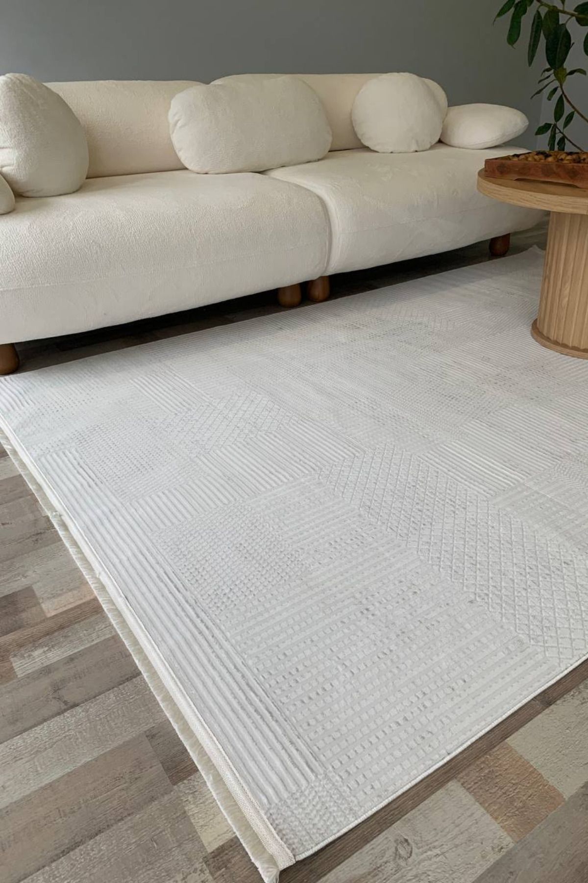 Serteks Herat Yıkanabilir Dokuma Kaymaz Taban Beyaz Halı Yolluk Kilim - HR119