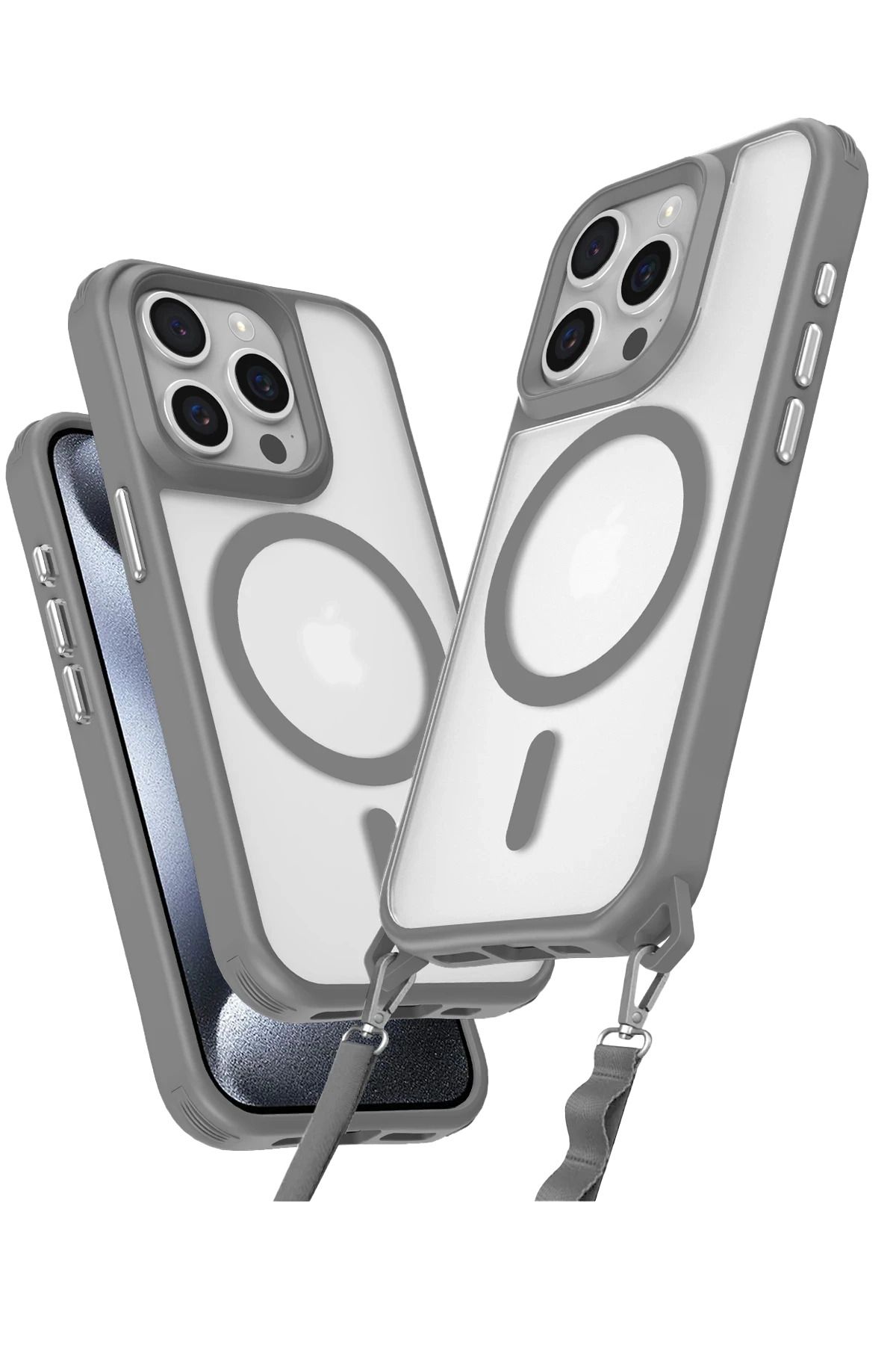 NewFace iPhone 15 Pro Max Kılıf Enka Magsafe Silikon Kılıf - Titan Gri FLKRY