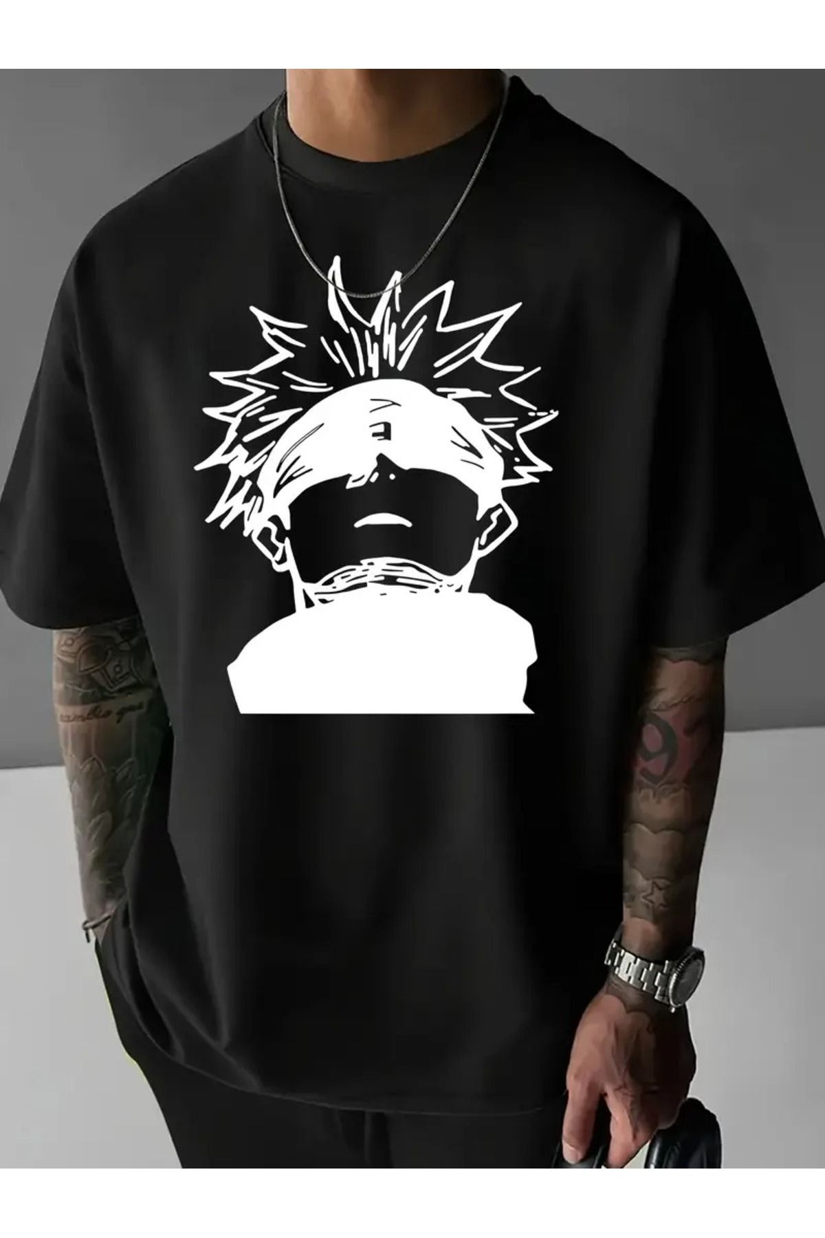 LAND MODA Erkekler için Anime Grafik Baskılı Tişört - %95 Polyester & %5 Spandeks Karışımı,