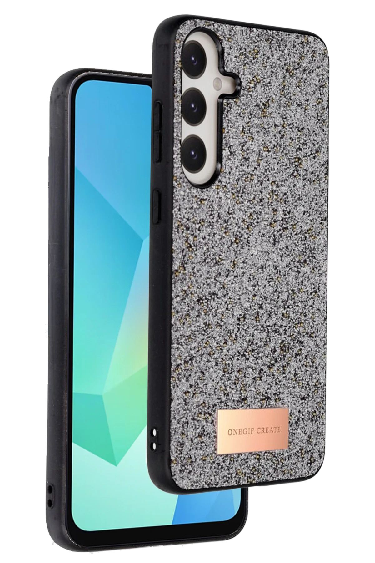 ONEGIF Samsung Galaxy S24 FE Bright Simli Kapak - Gümüş FERRG