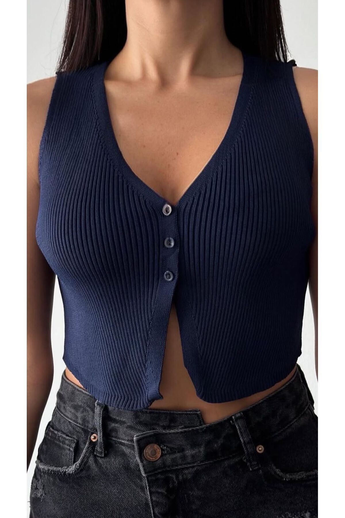 MODA DÜĞMELİ CROP YELEK