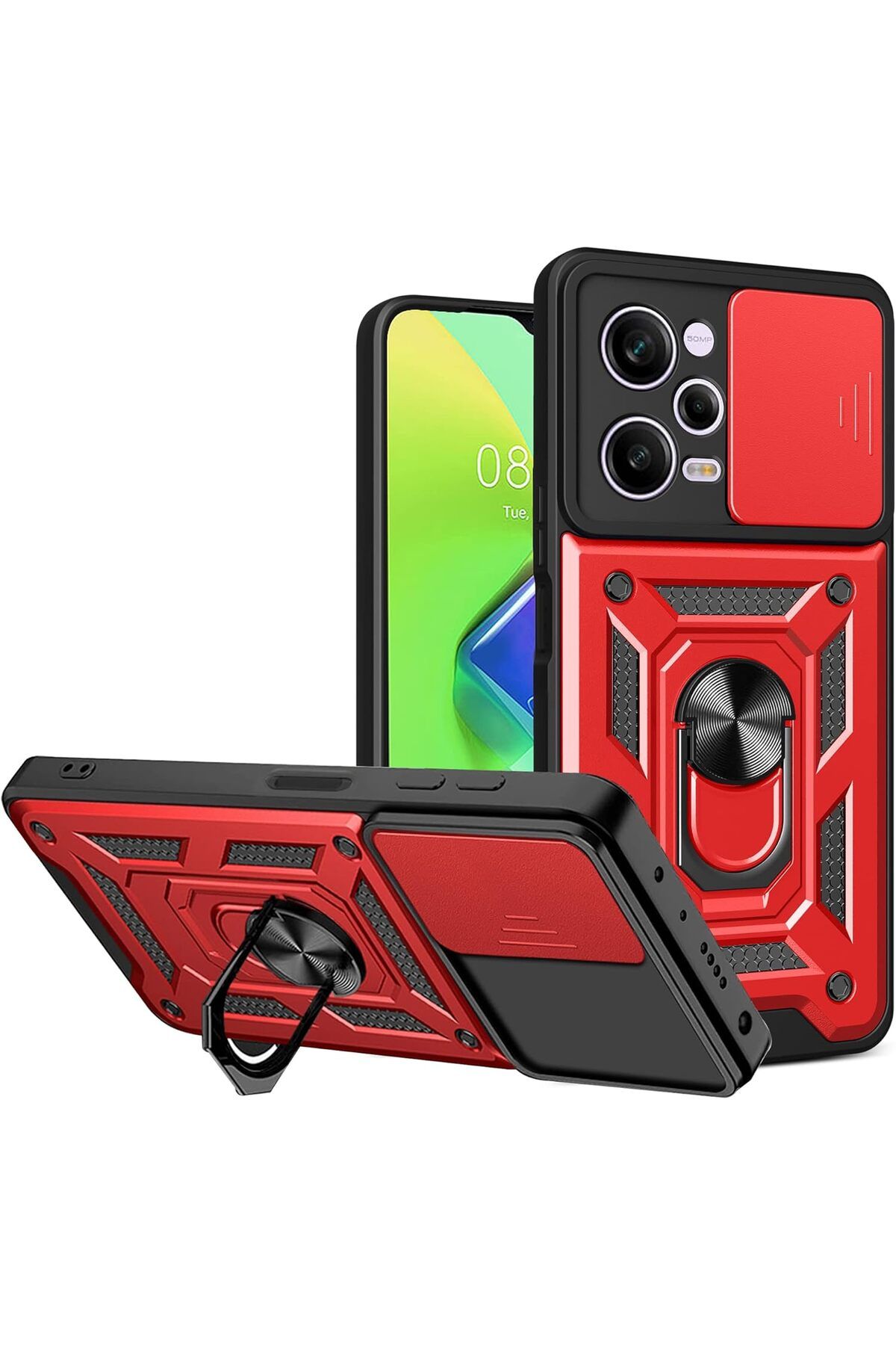 Rivor Redmi Note 12 Pro 5G & Poco X5 Pro 5G Kılıf Kamera Sürgülü Stand Yüzüklü Darbe Emici Koruyucu Kapak