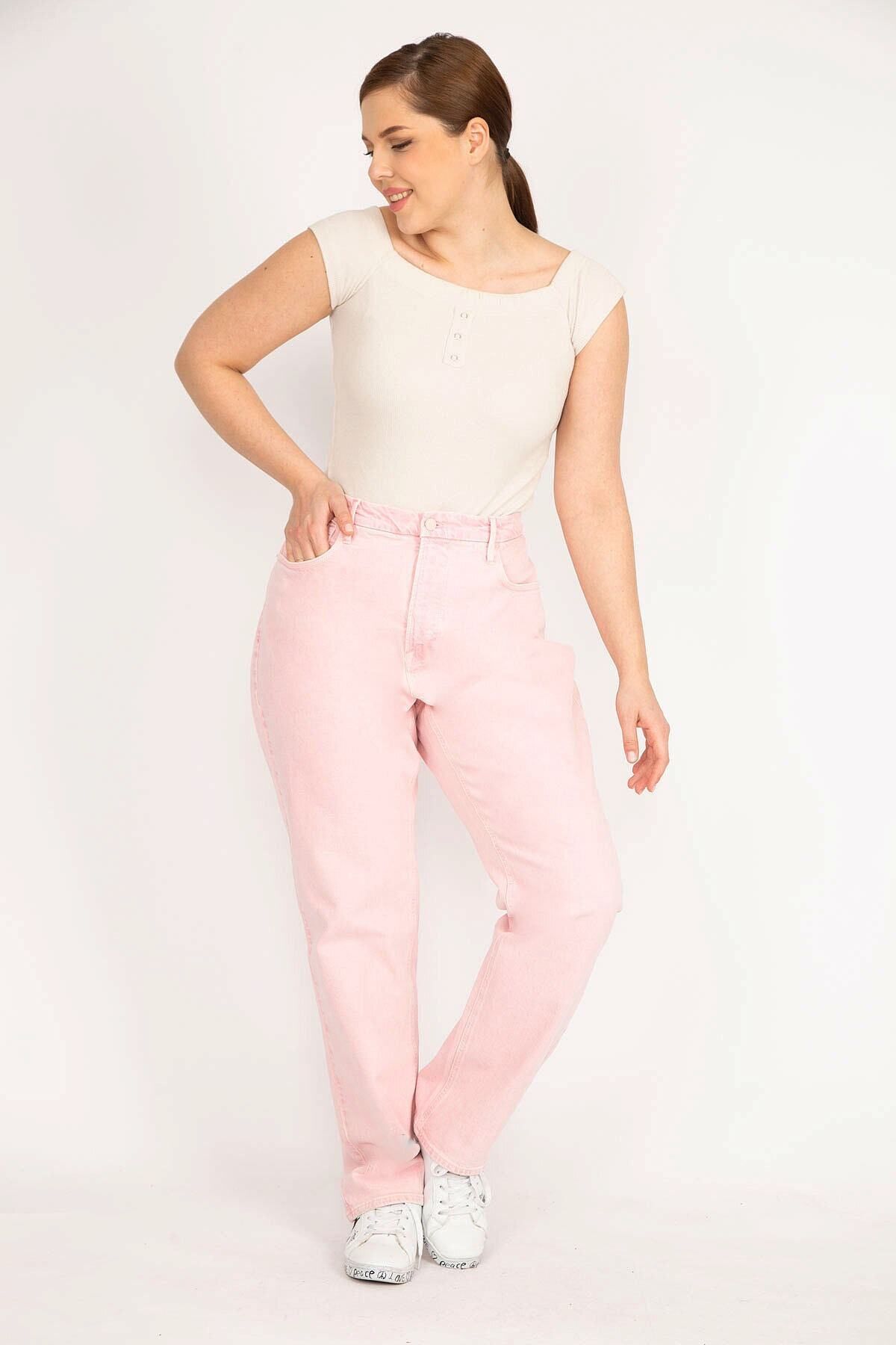 Şans-Dámské růžové velké velikosti 5 kapes Lycra Free Jeans 65n36037 3