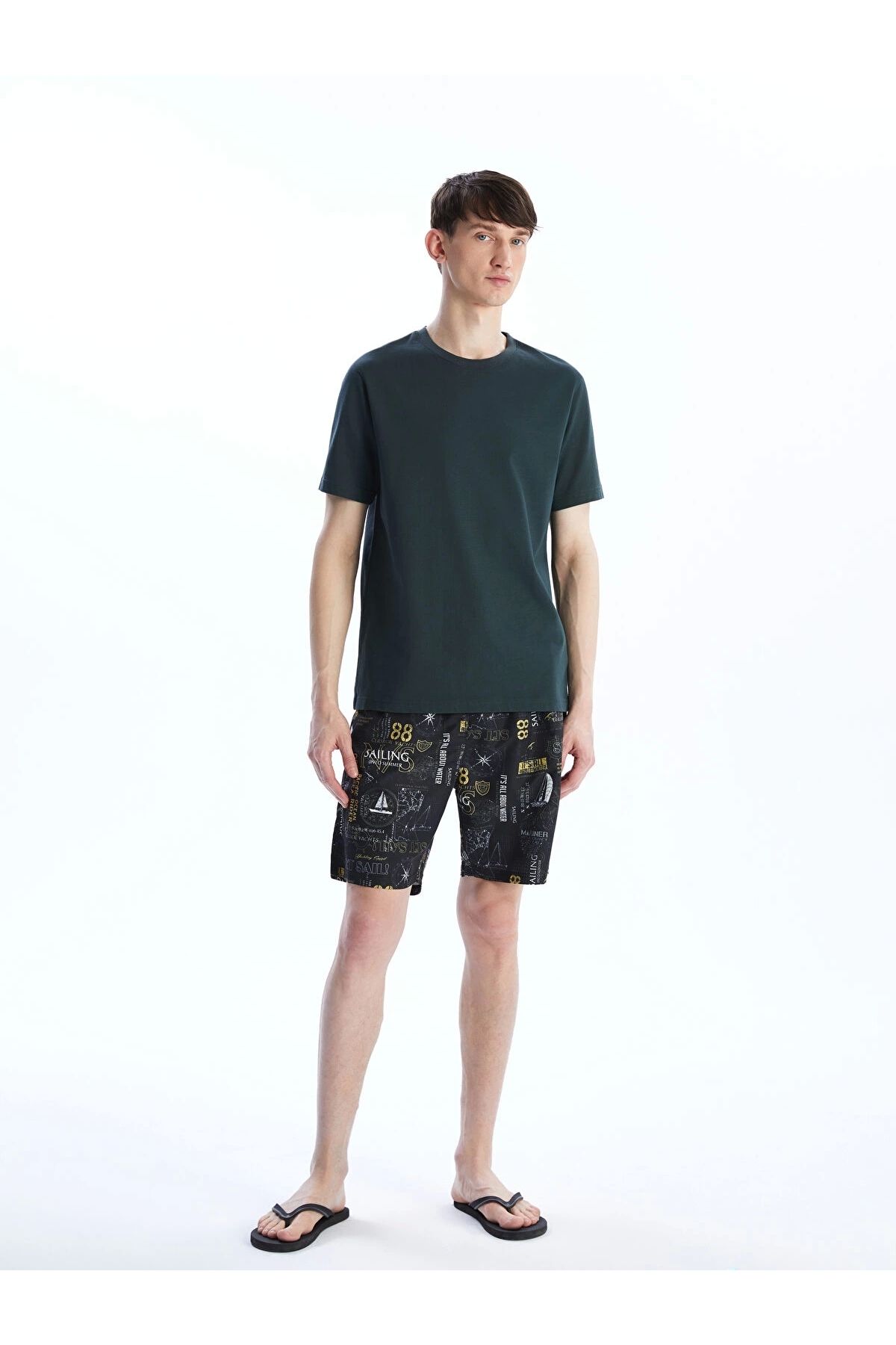 LC Waikiki LCW SWIMWEAR Antrasit Diz Hizası Boy Desenli Erkek Deniz Şortu