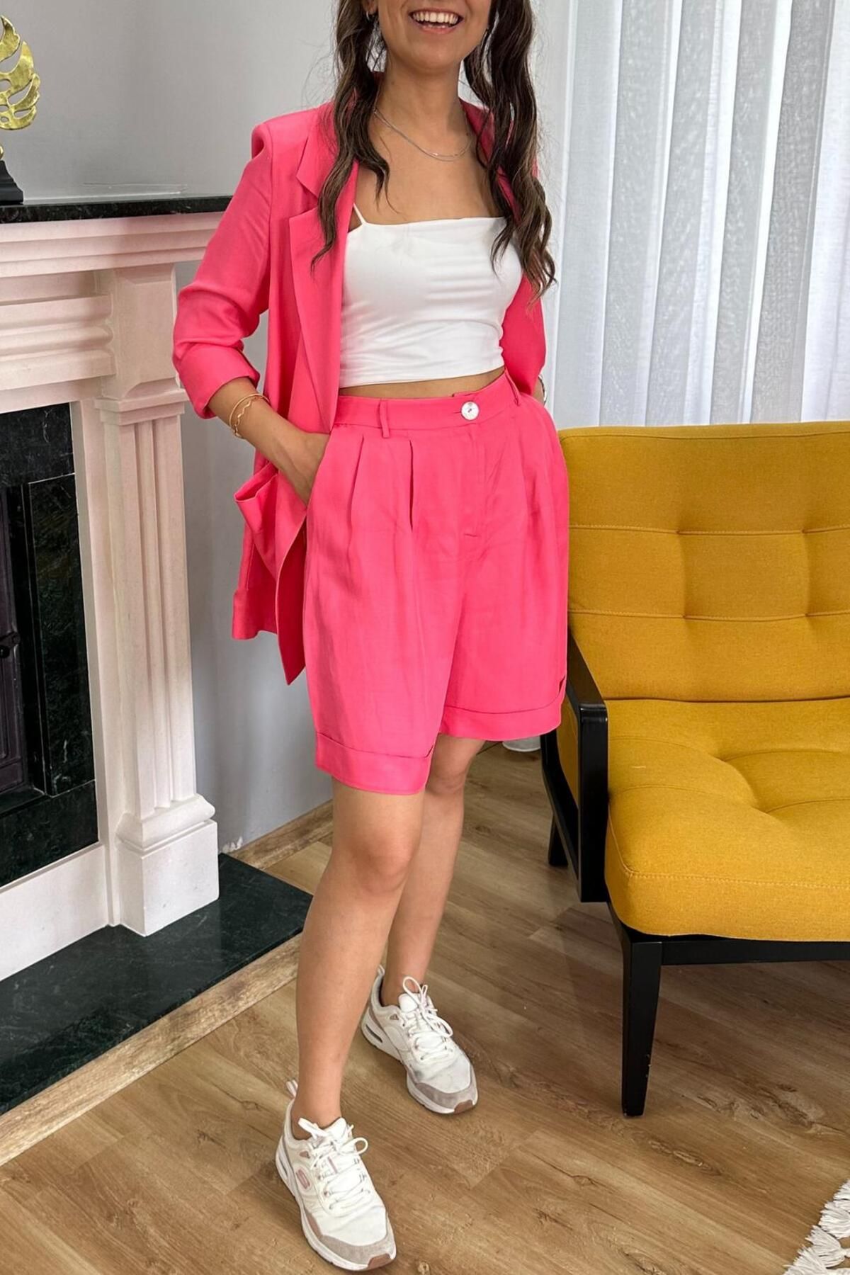 SeHlen Butik Pembe Ceket Şort Takım