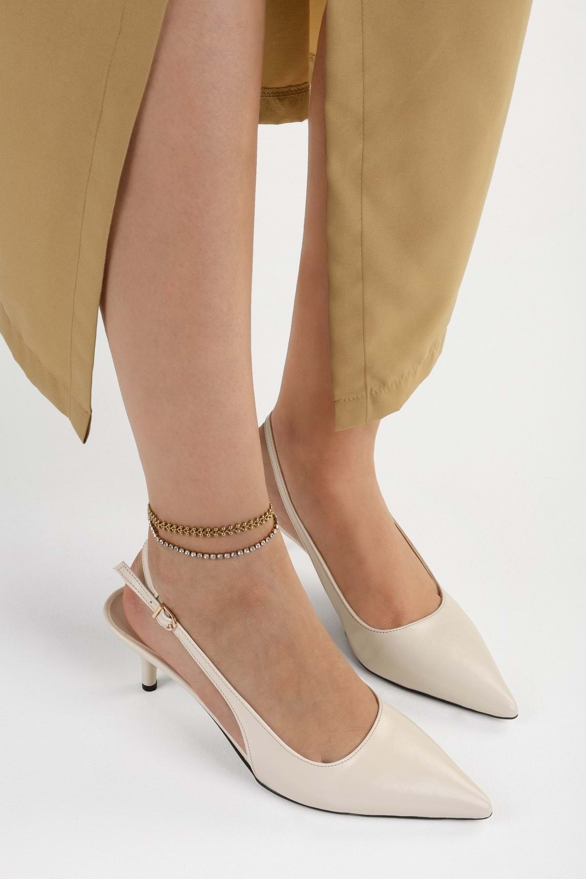 Shoeberry Kadın Estelle Ekru Cilt Stiletto