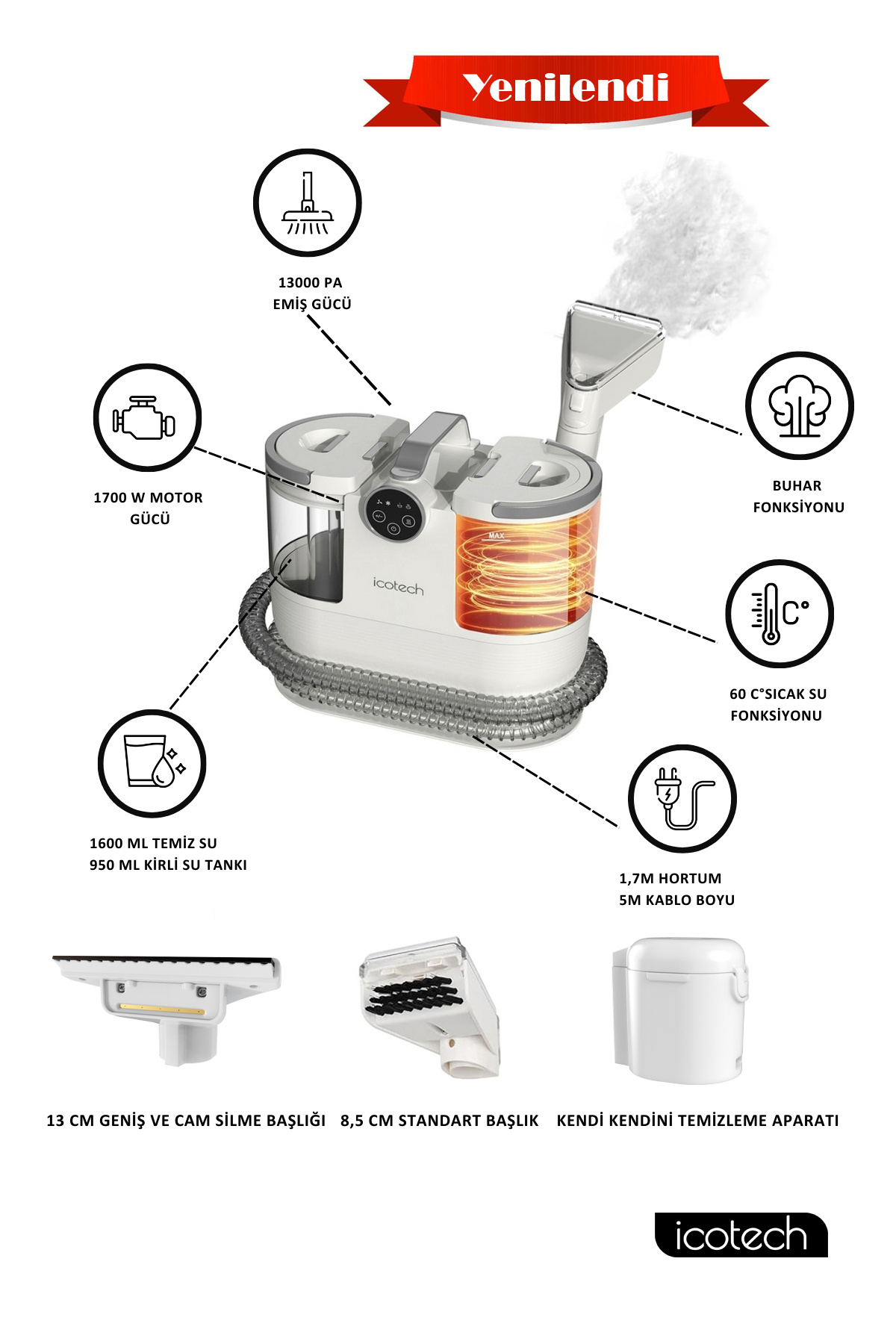 icotech Sc50 Max Buharlı Halı Ve Koltuk Yıkama Cam Temizleme Makinesi