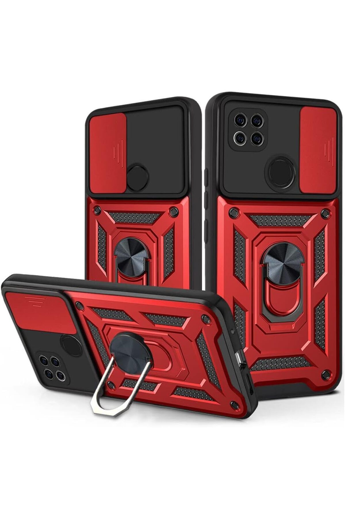 Rivor Xiaomi Redmi 9C & Redmi 10A Kılıf Kamera Sürgülü Standlı Yüzüklü Darbe Emici Koruyucu Tank Kapak