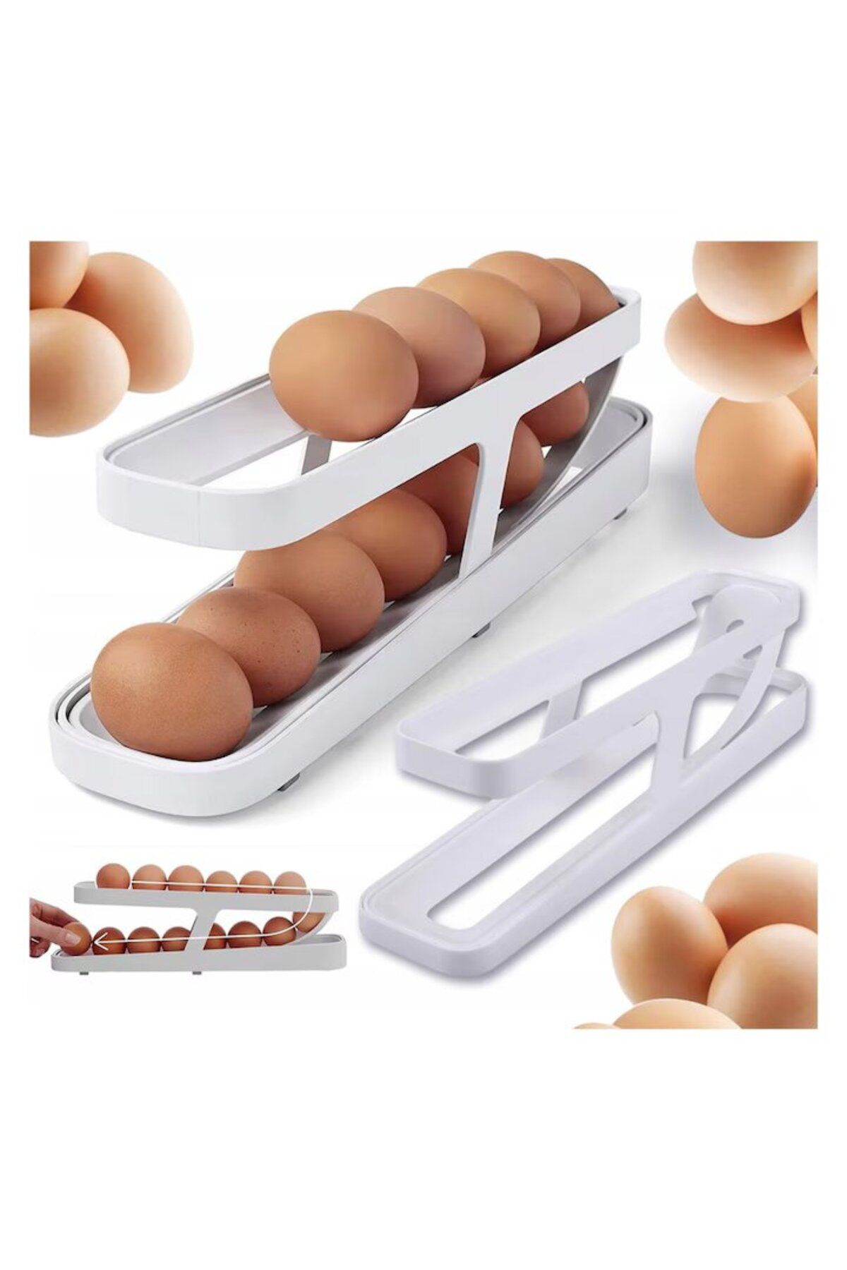 MACVI Suport Oua Macvi Organizator Frigider 14 Oua Design Automat Alb Economisire Spatiu Unisex - One Size