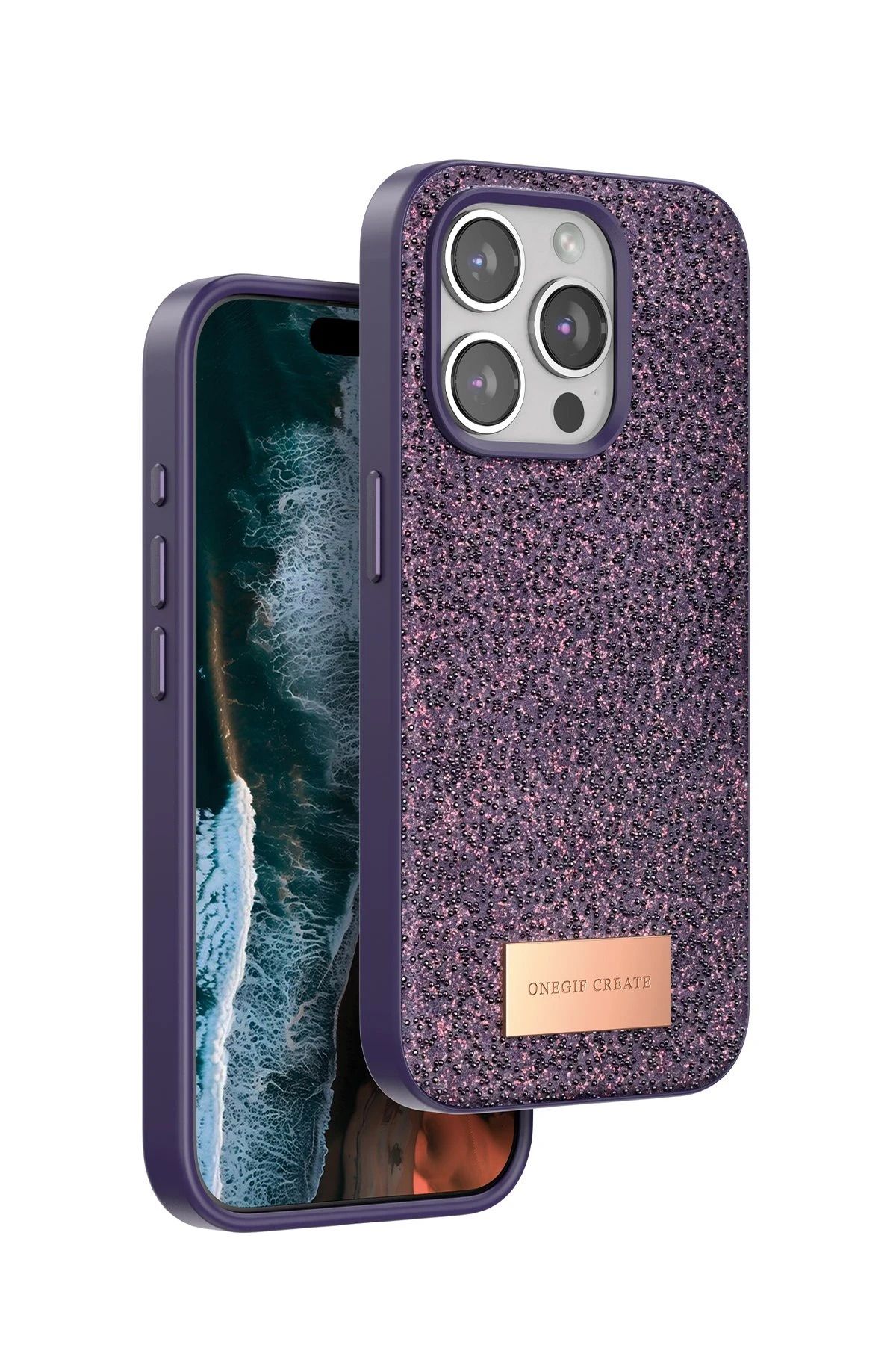ONEGIF iPhone 15 Pro Bright Simli Kapak - Derin Mor FERRG