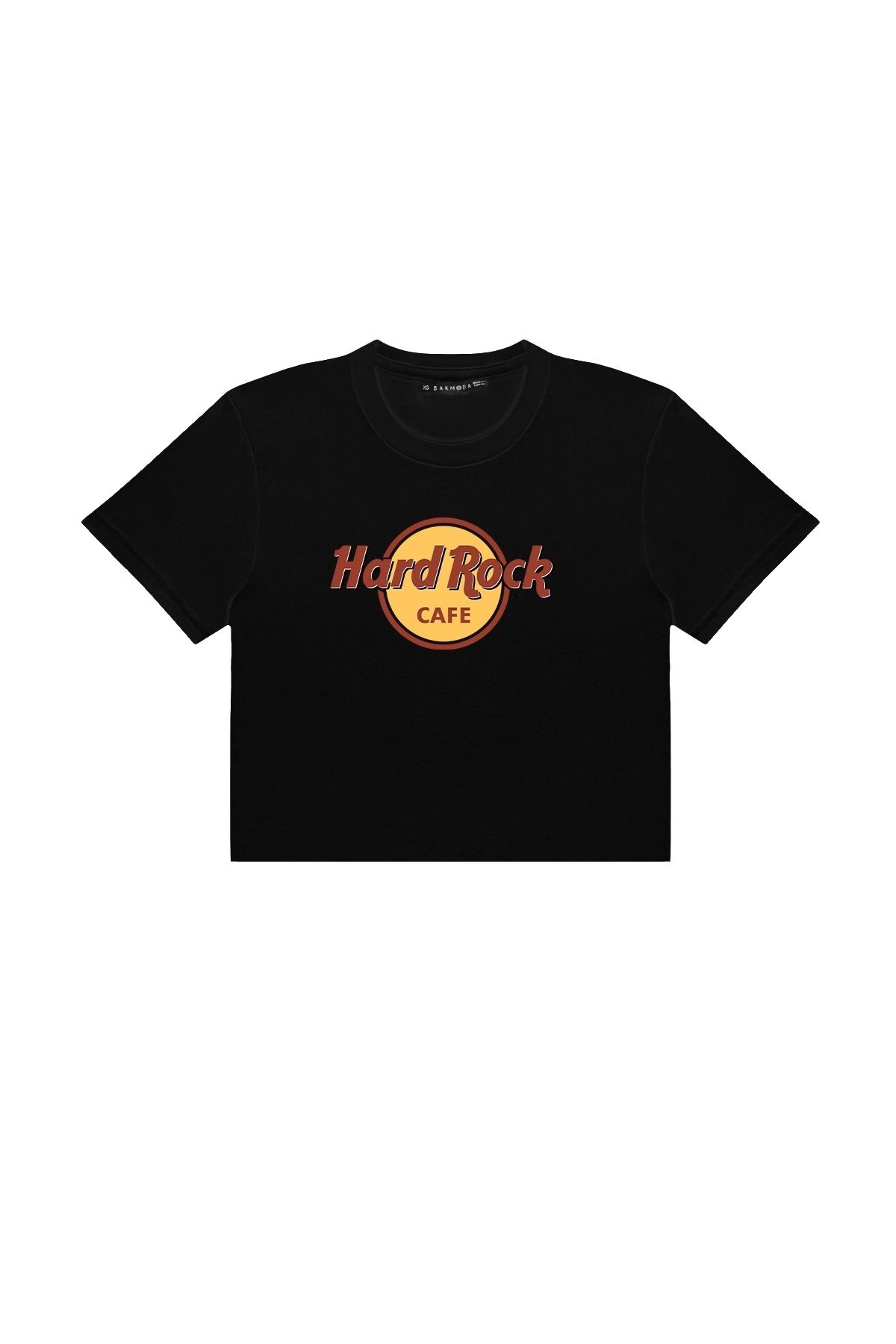 Bak Moda Hard Rock Baskılı Siyah Crop Top